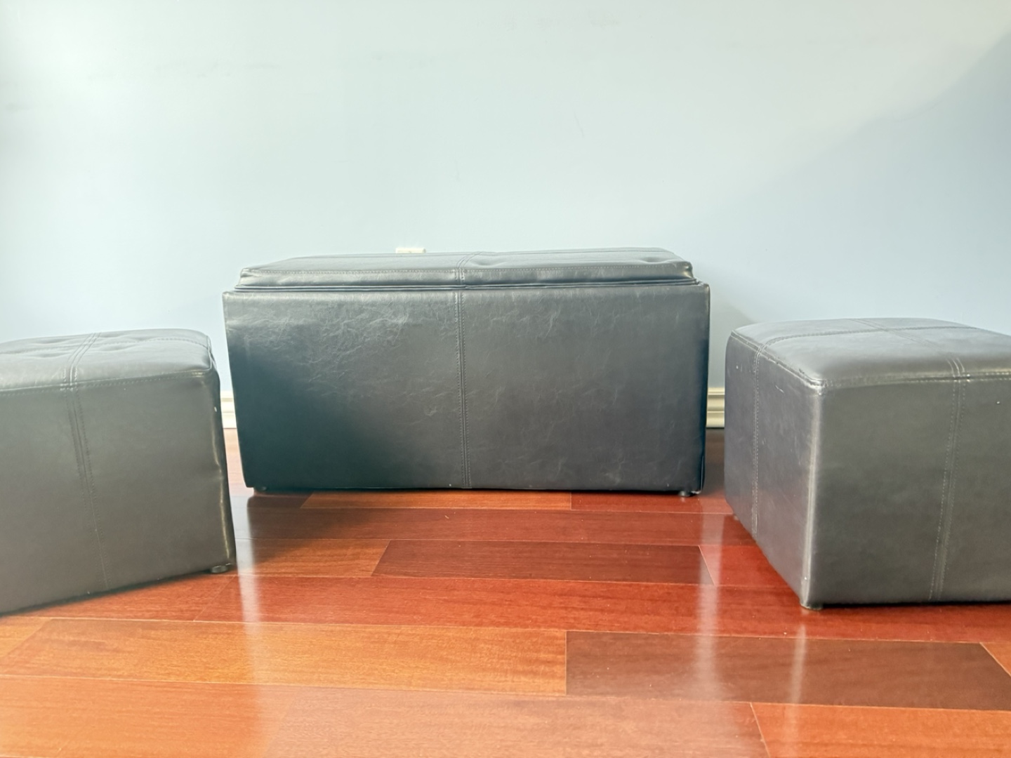 Black Faux Leather Ottoman Set