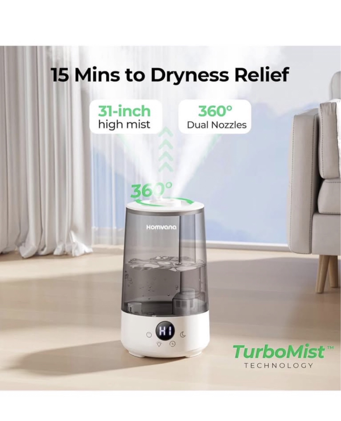 New Homvana Humidifiers for Bedroom Home, 3L Cool - photo 2