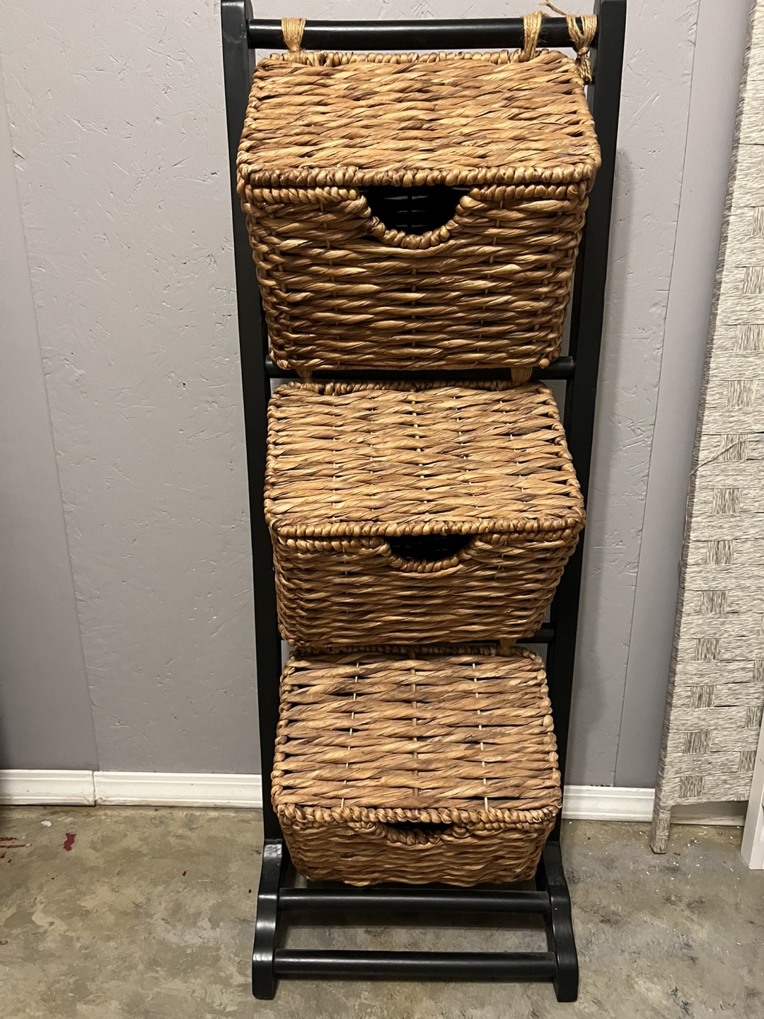 3-Tier Wicker Basket Shelf