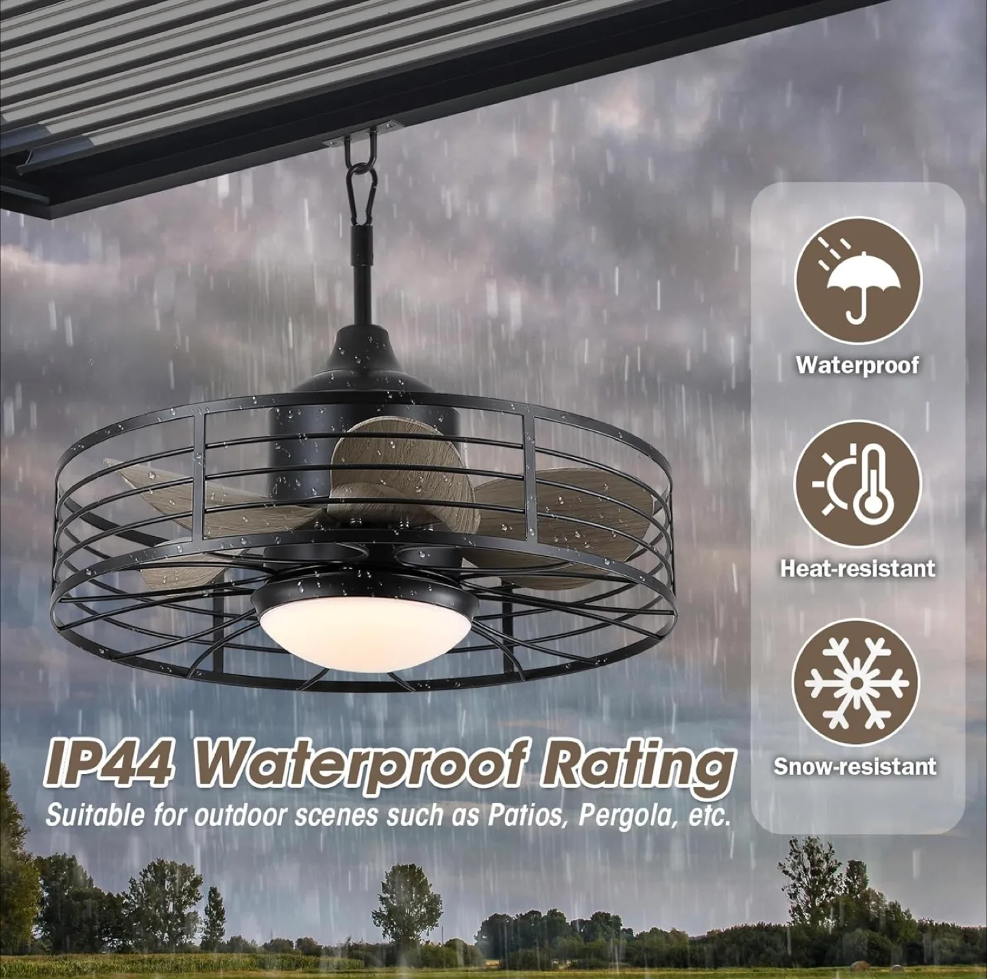Outdoor Cage Ceiling Fan with Lights image indicator(6)