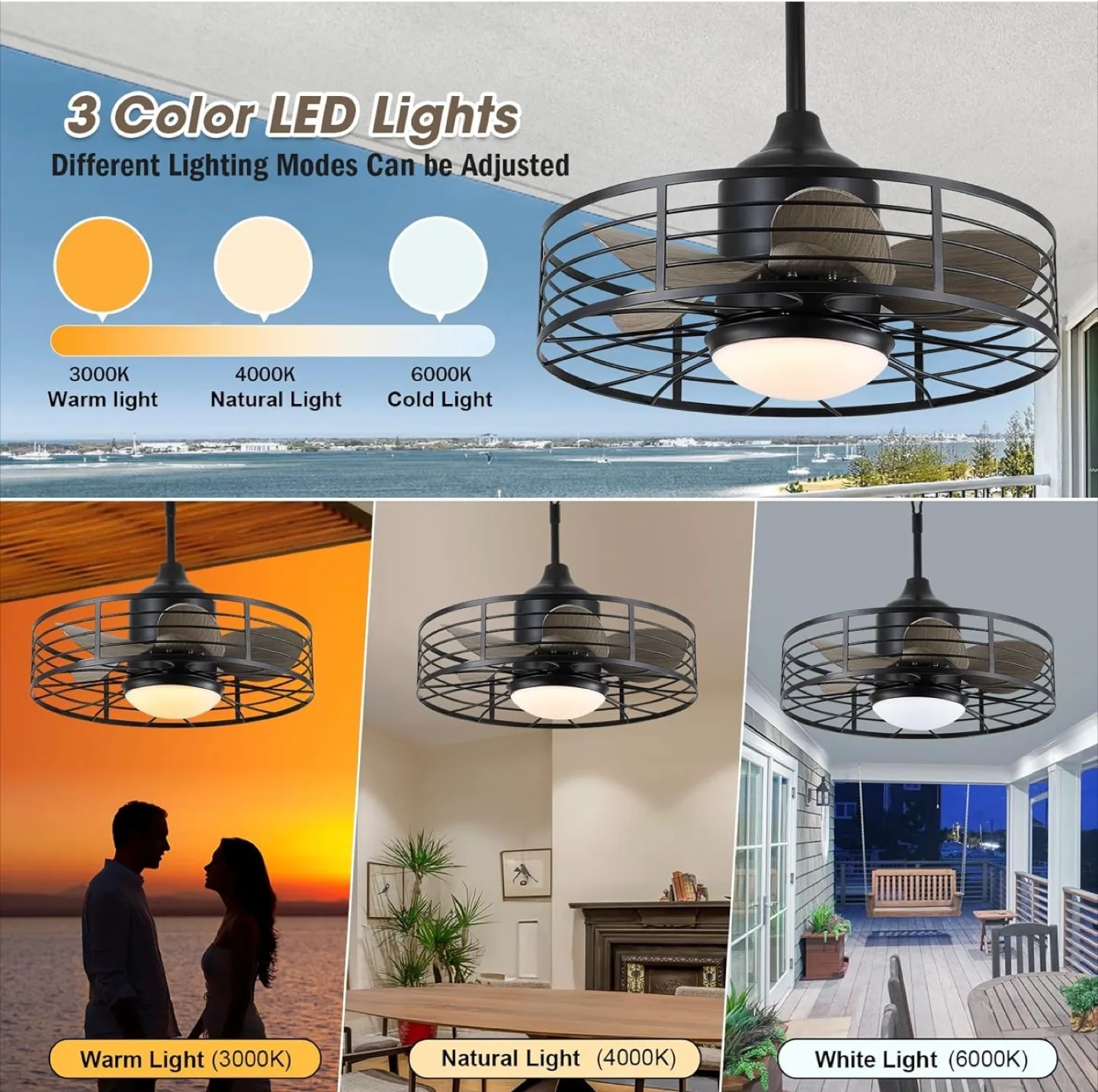 Outdoor Cage Ceiling Fan with Lights image indicator(5)