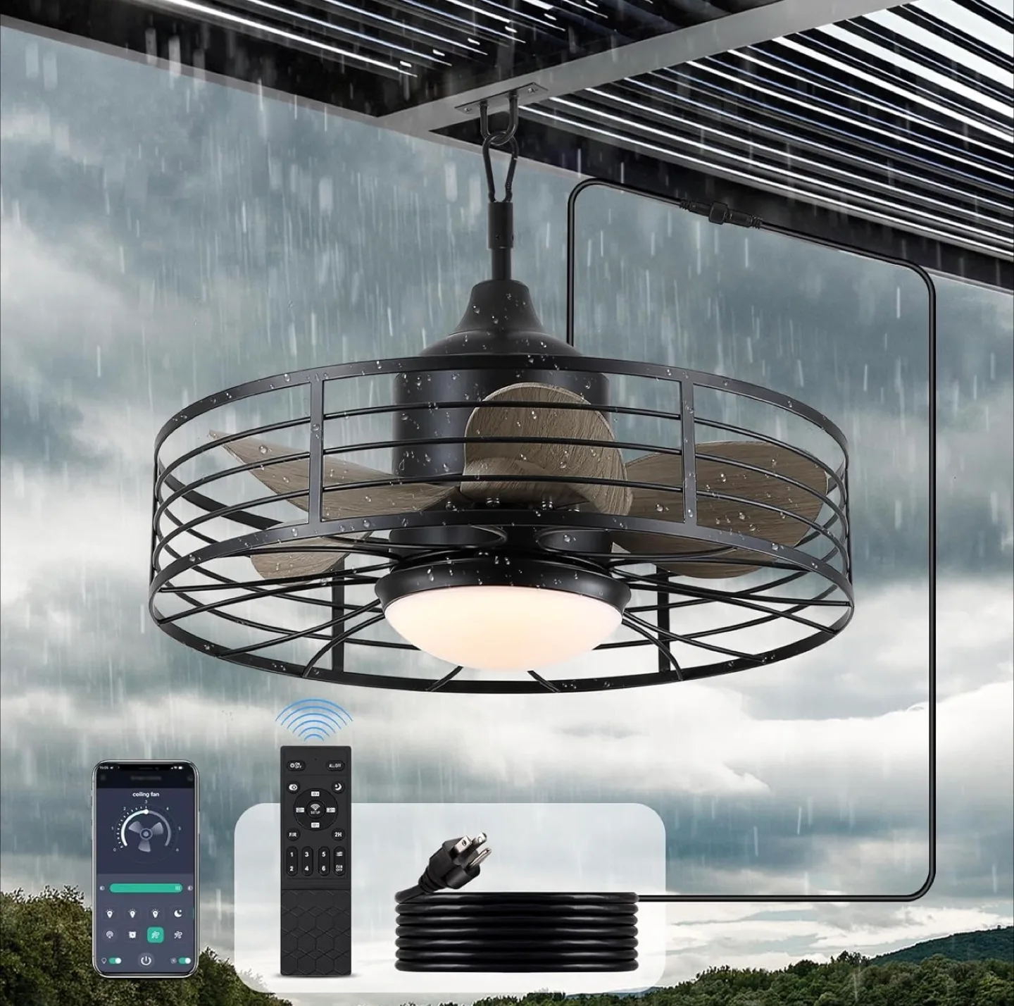 Outdoor Cage Ceiling Fan with Lights image indicator(7)
