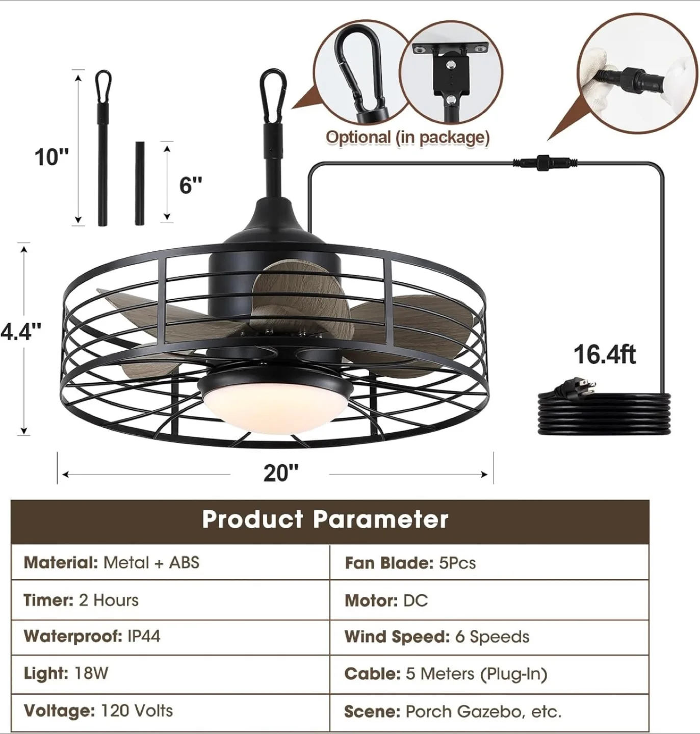 Outdoor Cage Ceiling Fan with Lights image indicator(8)