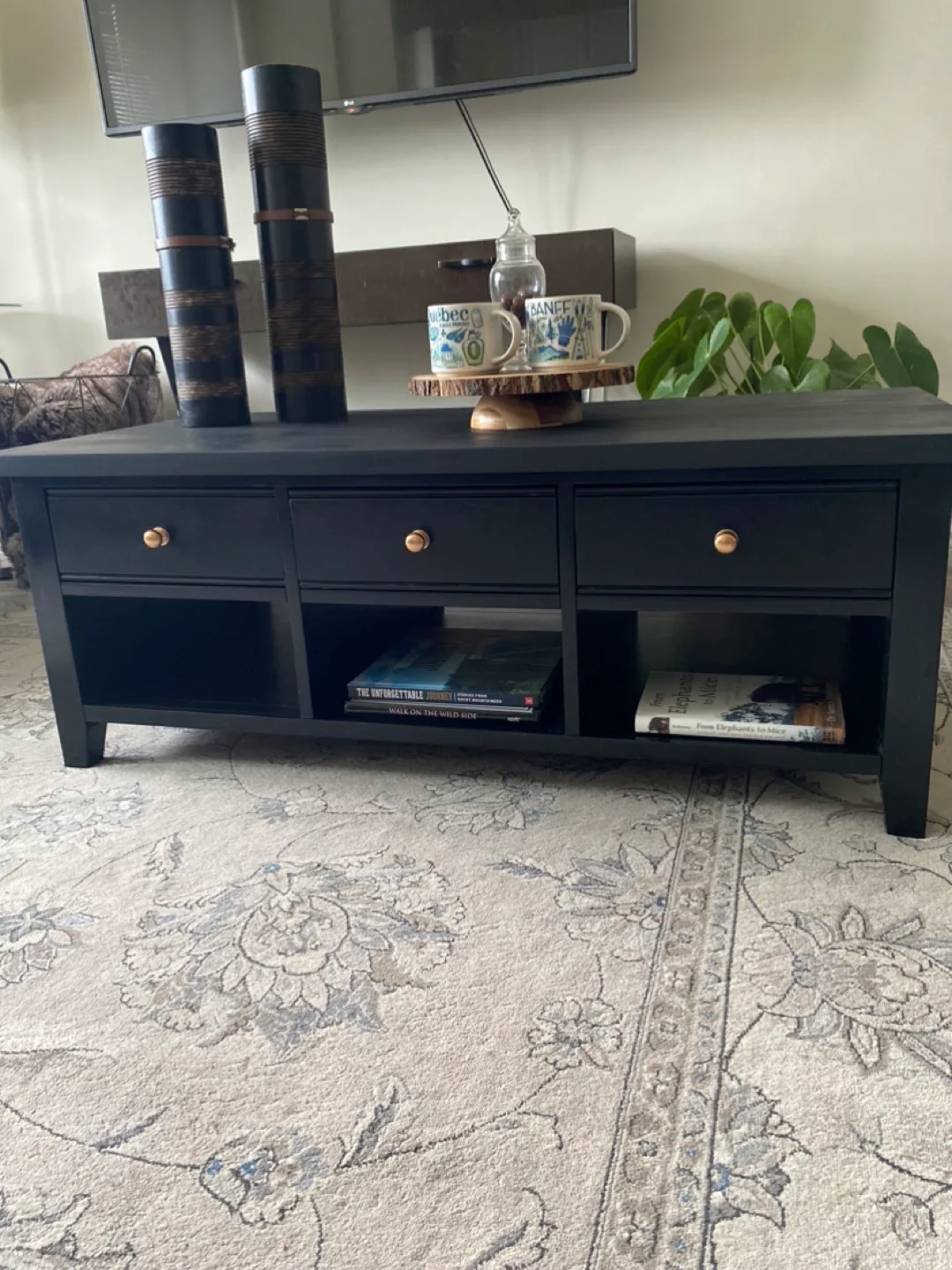 Solid wood Black Coffee Table with Drawers thumbnail