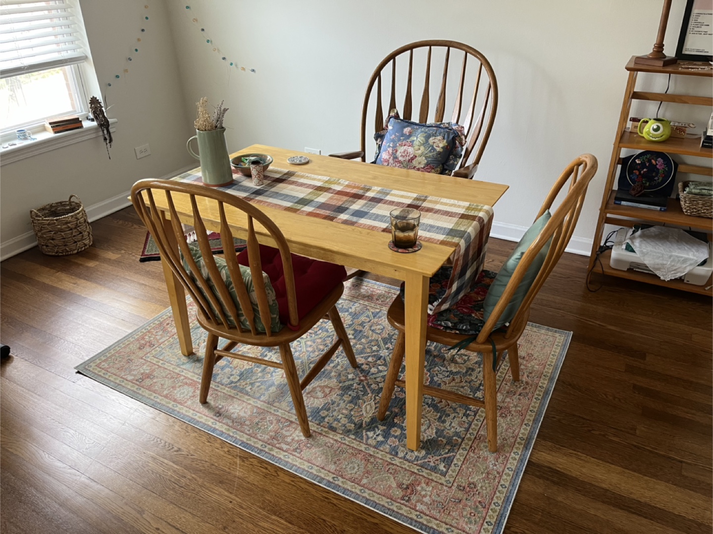 Dining table and two dining chairs