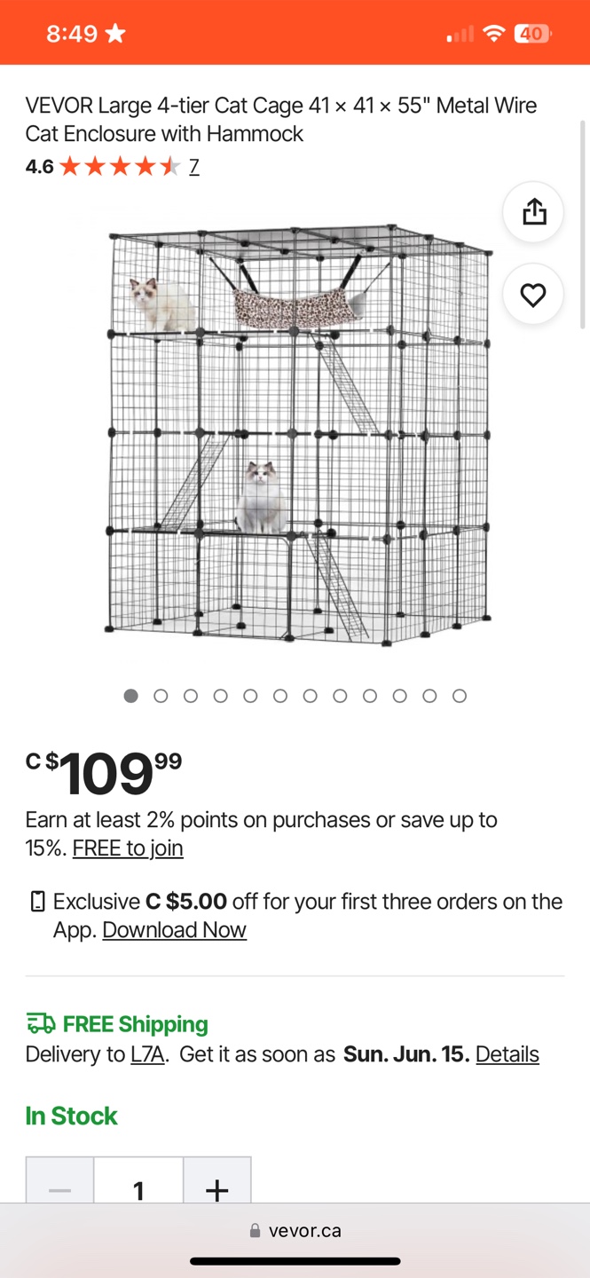VEVOR Large 4-tier Cat Cage with Hammock - photo 2