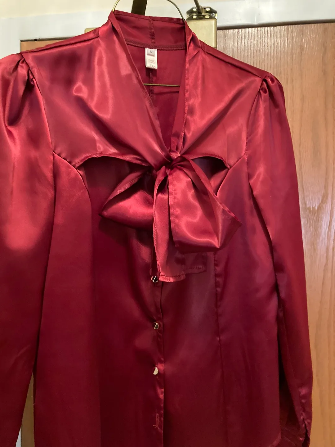 ✨Burgundy Satin Bow Blouse - Size L image indicator(2)
