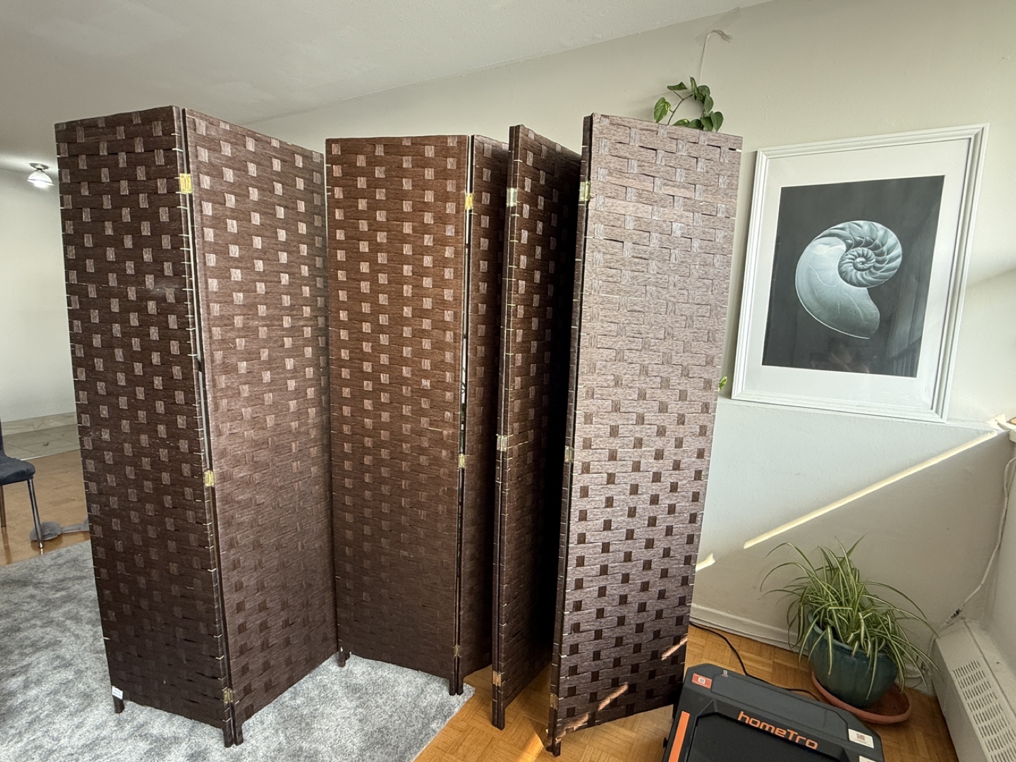 8 Panel Brown Woven Room Divider