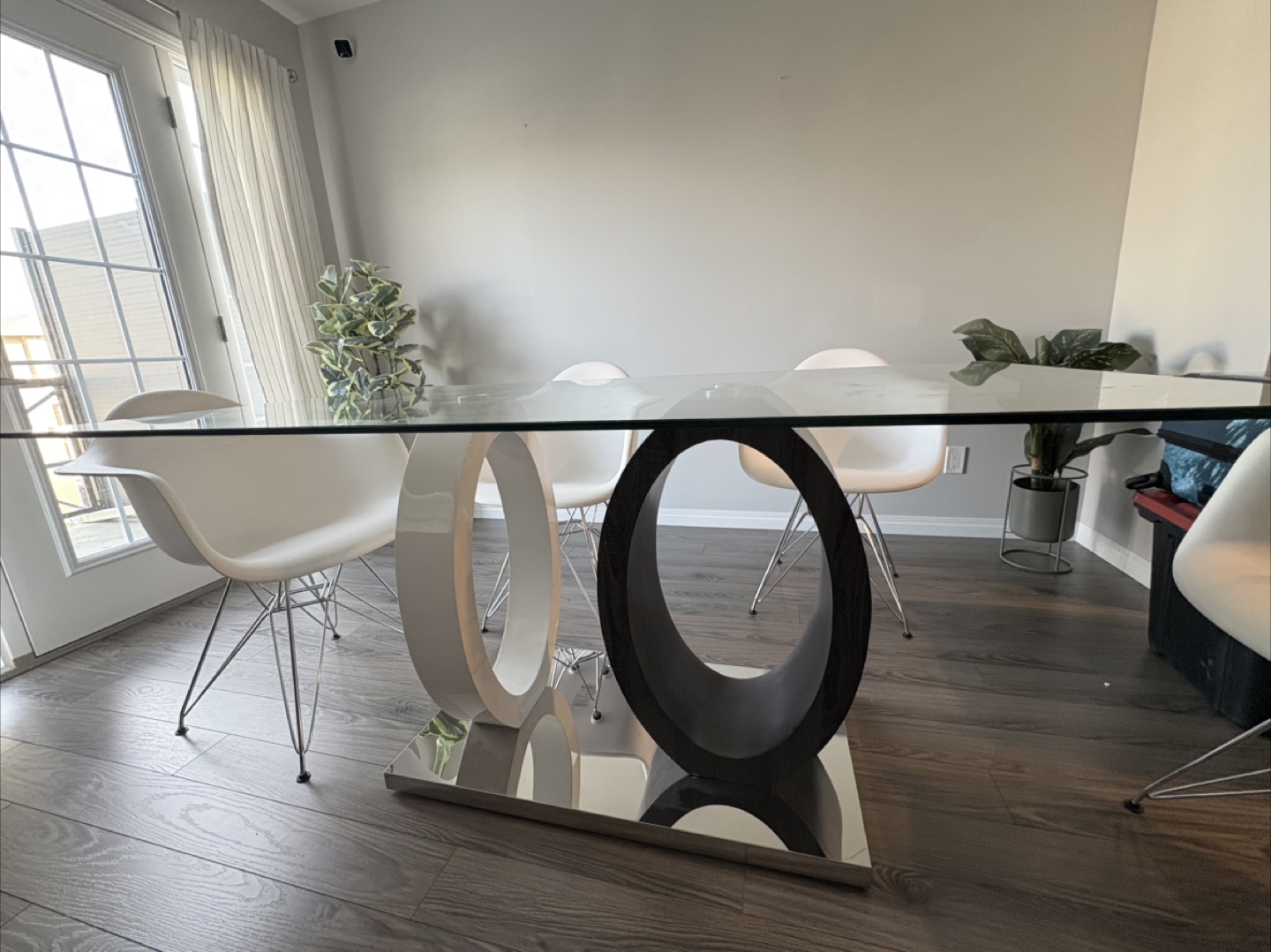 Modern Glass Top Dining Table  (chairs not included)