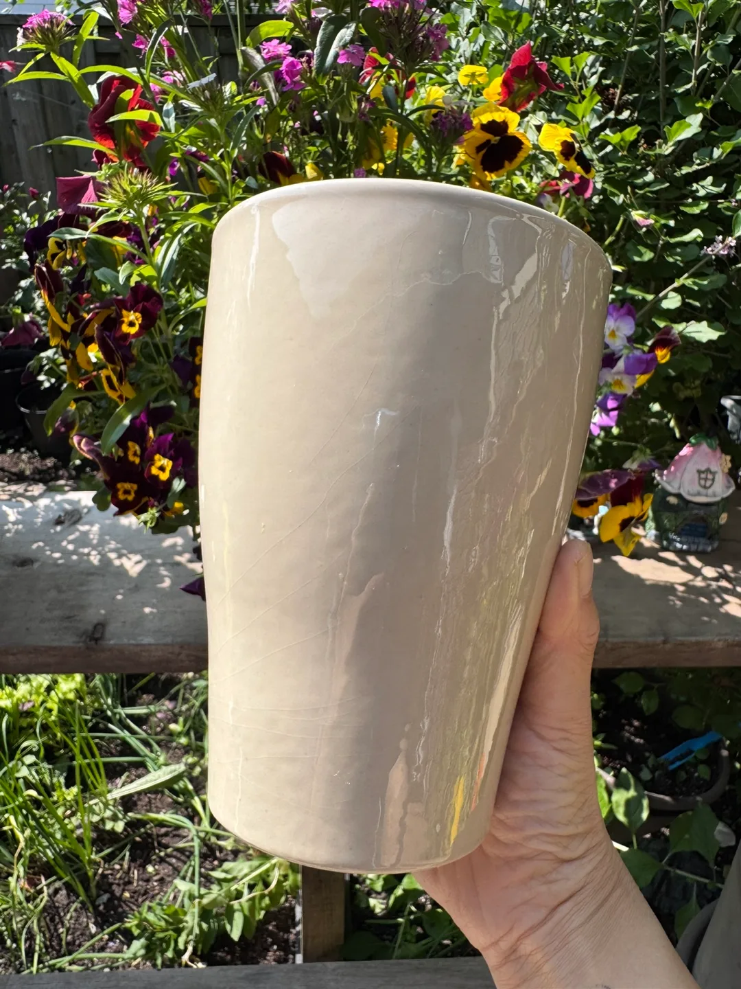 Flower Pot - Ceramic Beige $4 Each with Nursery Pot thumbnail