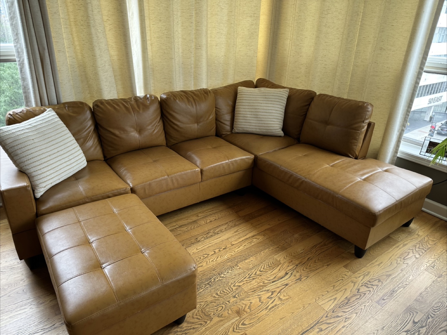 Faux Leather Sectional Couch with Ottoman
