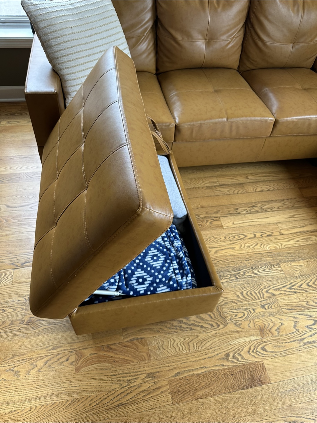 Faux Leather Sectional Couch with Ottoman - photo 4