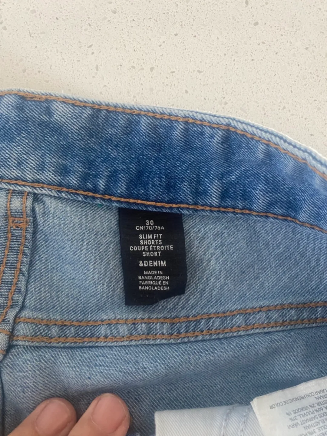 Men's Beige and Blue Denim Shorts image indicator(3)