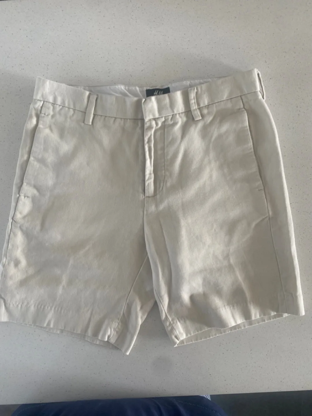 Men's Beige and Blue Denim Shorts image indicator(4)