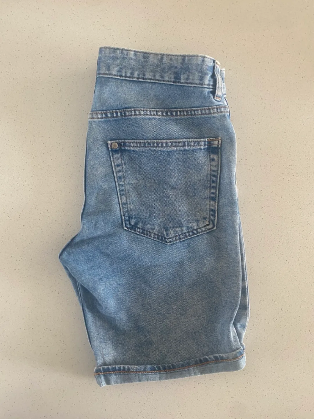 Men's Beige and Blue Denim Shorts image indicator(2)