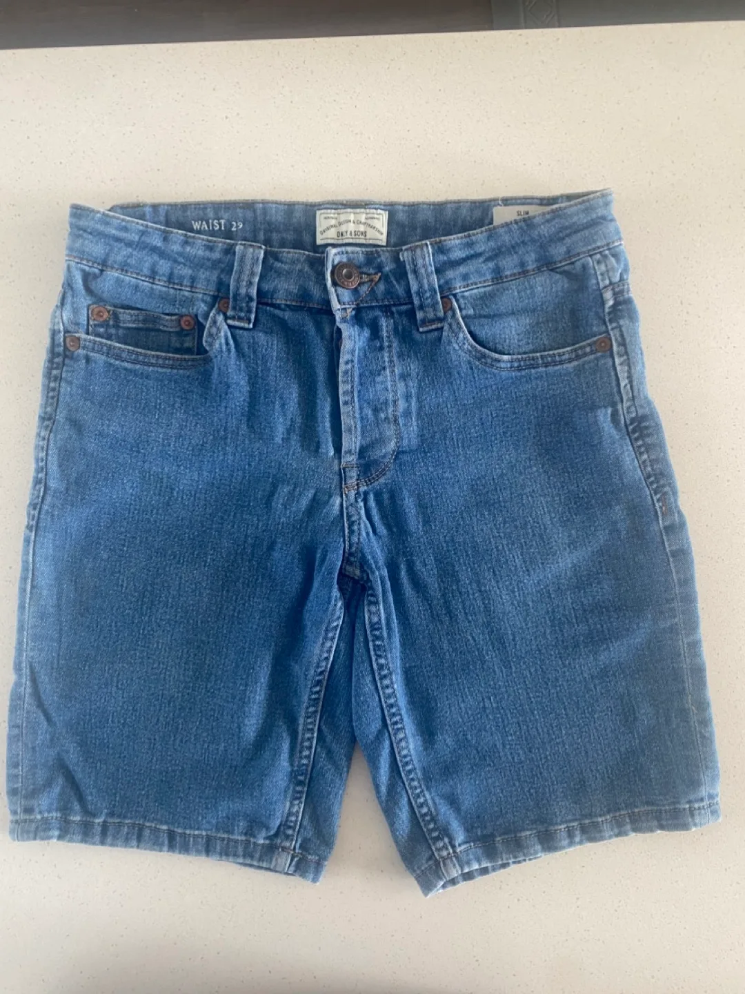 Men's Beige and Blue Denim Shorts image indicator(7)