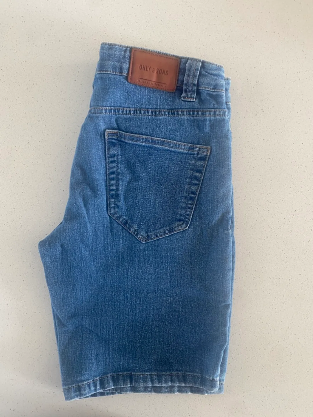 Men's Beige and Blue Denim Shorts image indicator(8)