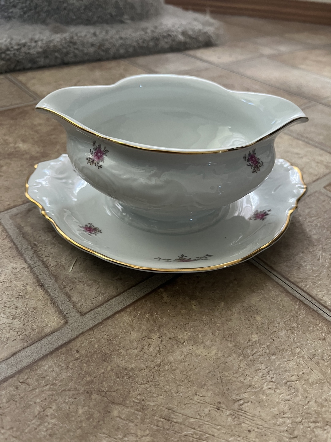 Vintage Porcelain Gravy Boat with Saucer