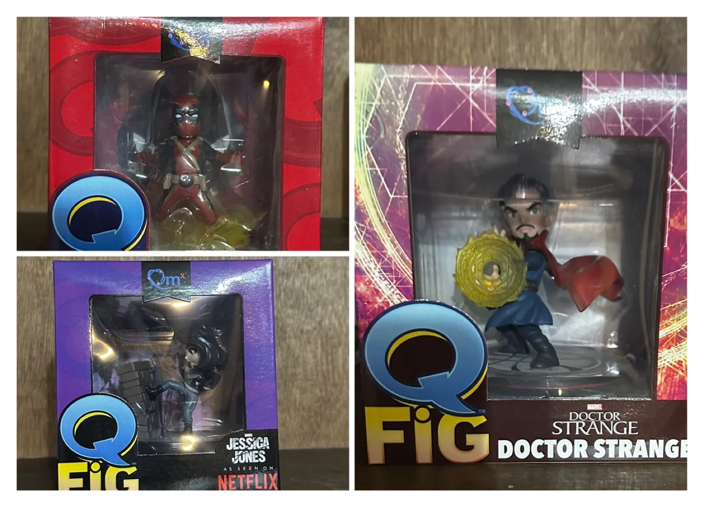 3 Marvel Q Figs BNIB - Doctor Strange, Jessica Jones, Deadpool