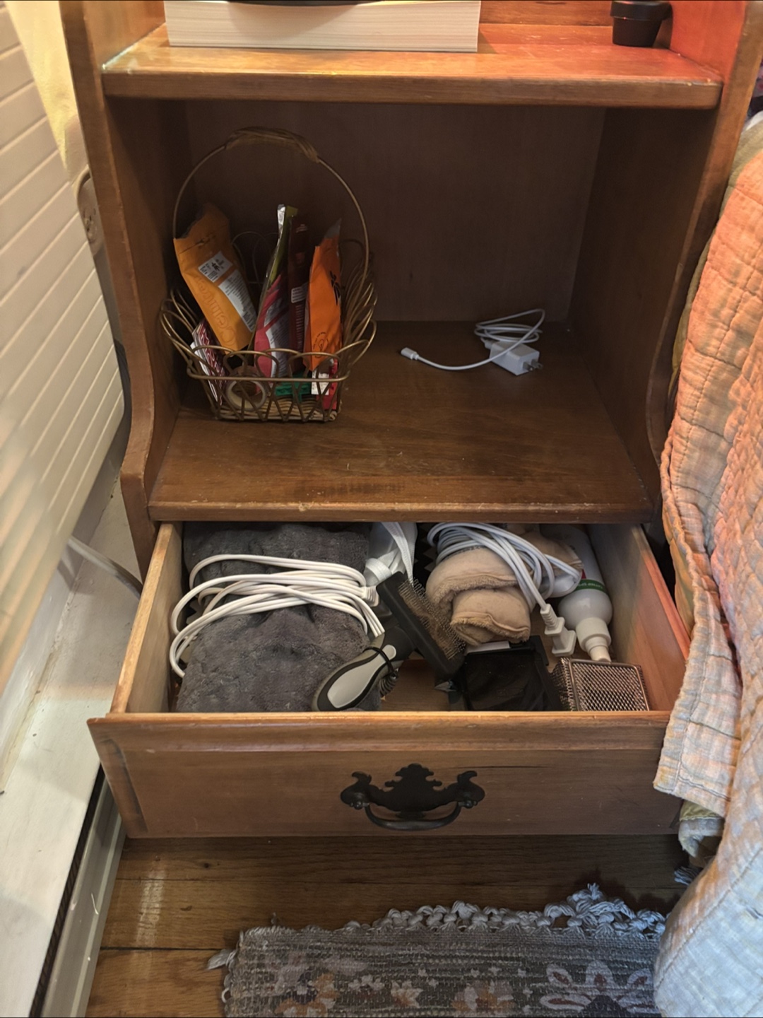Wooden Bedside Table with Drawer - photo 2