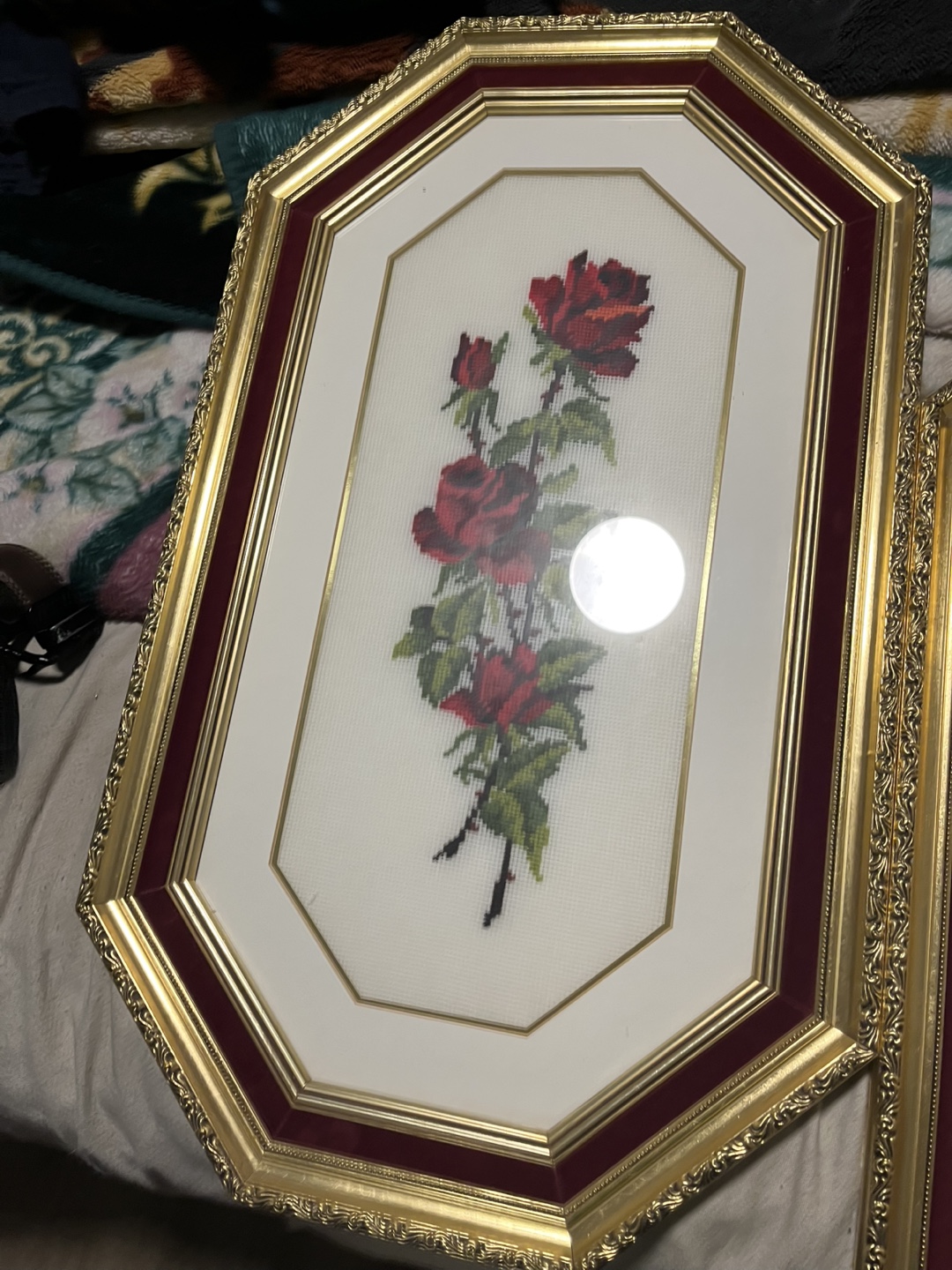 Framed Needlepoint Rose Art - photo 3