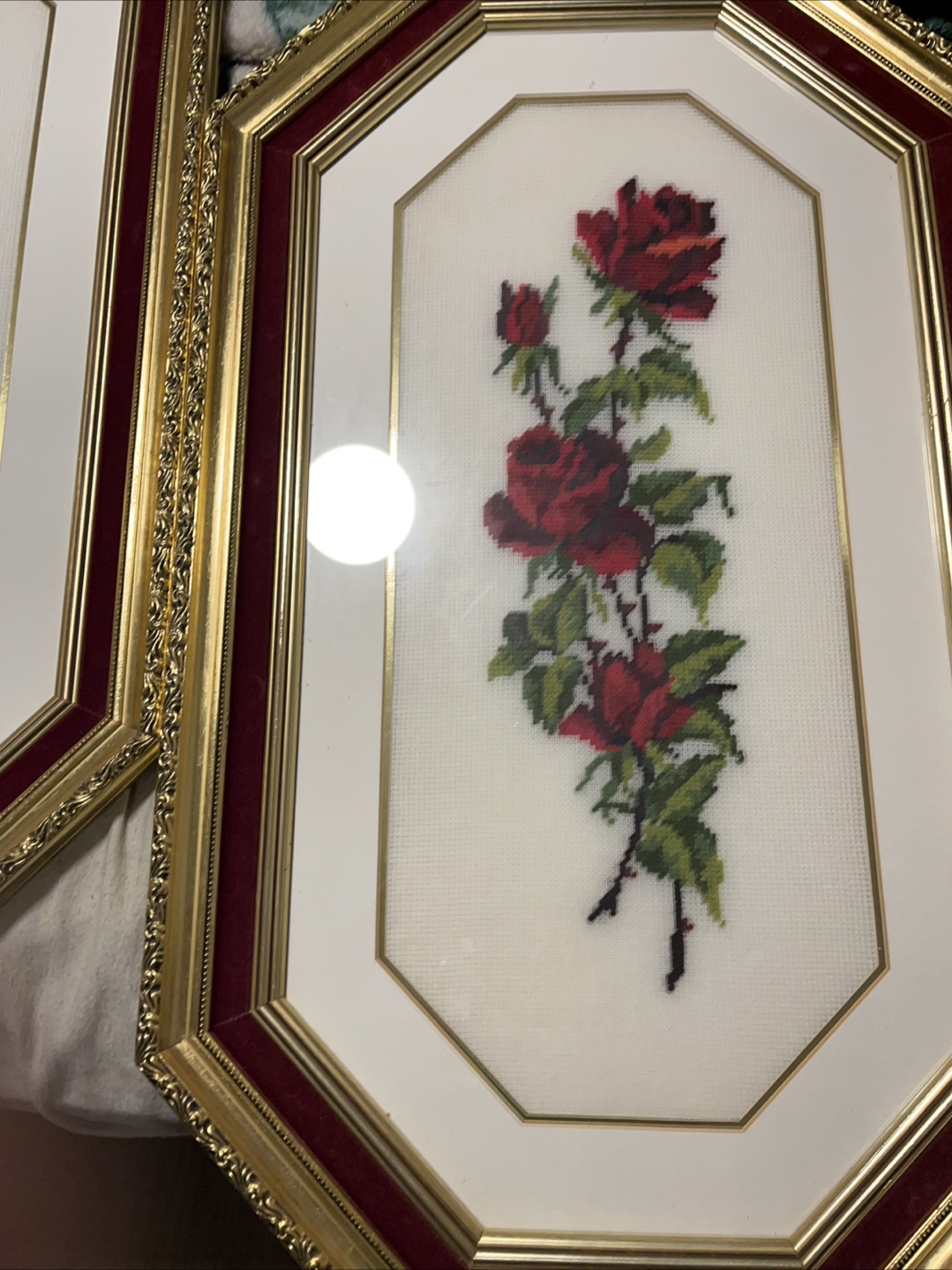 Framed Needlepoint Rose Art