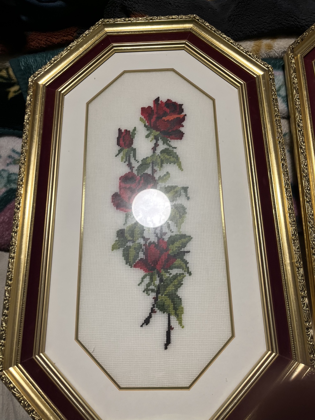 Framed Needlepoint Rose Art - photo 2
