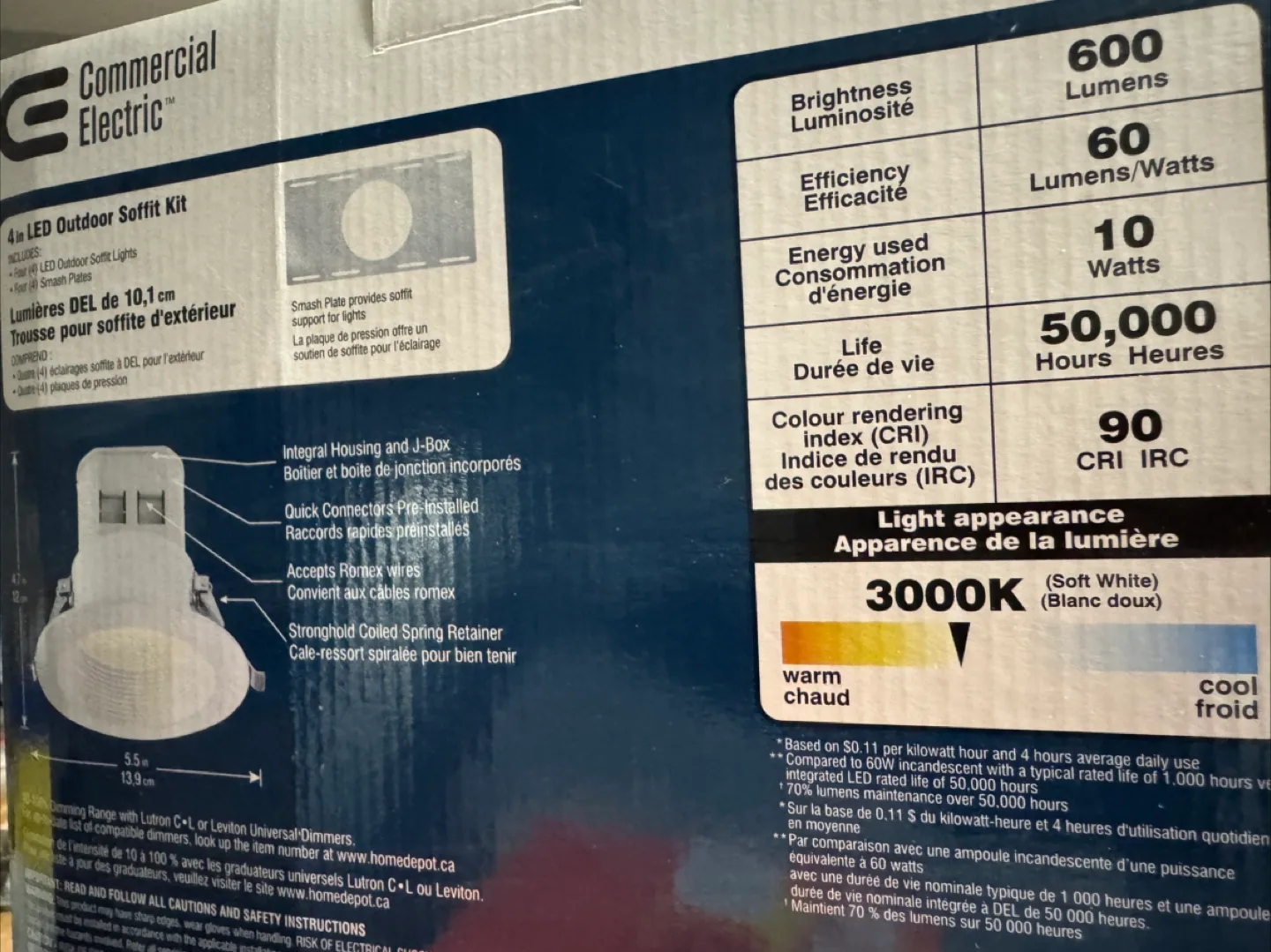 Commercial Electric 4 in. White LED Outdoor Soffit Kit - 4 Pack image indicator(5)