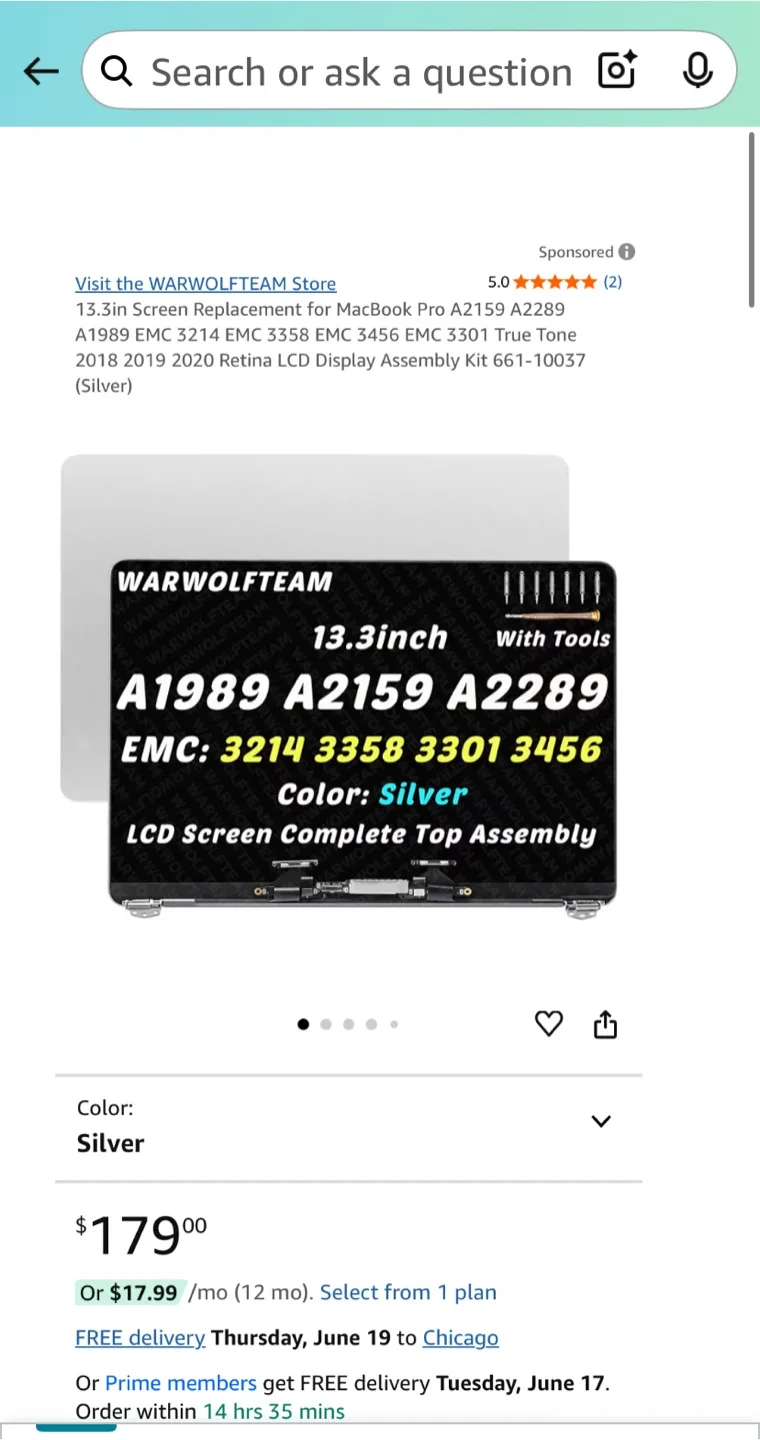 WARWOLFLTEAM 13.3 inch LCD Screen Complete Top Assembly image indicator(5)