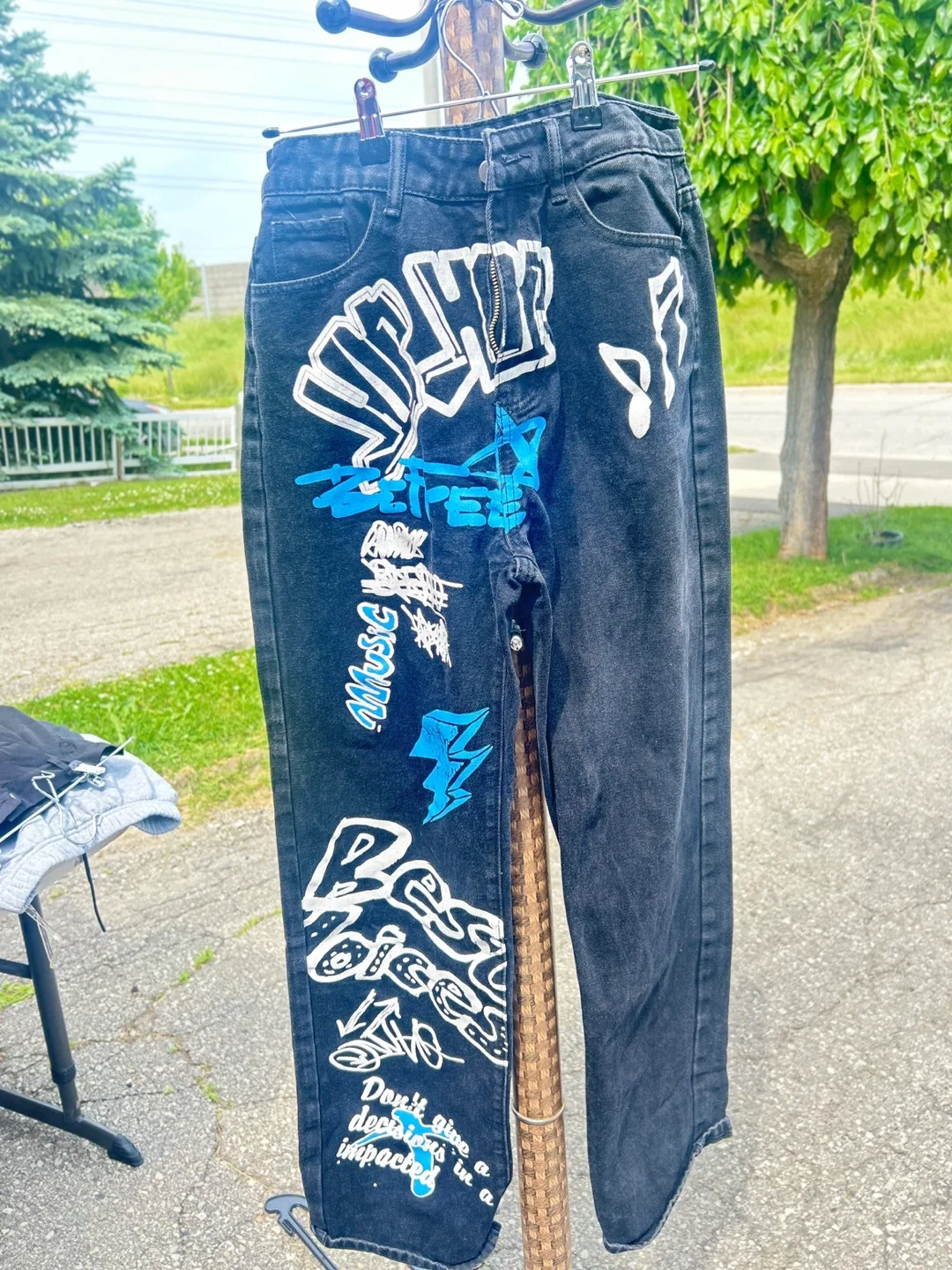 Shein Black Denim Jeans with Graphic Art thumbnail