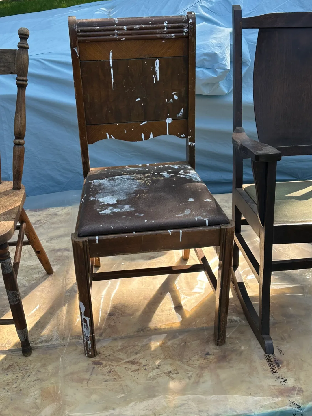 Wooden chair with fabric seat thumbnail