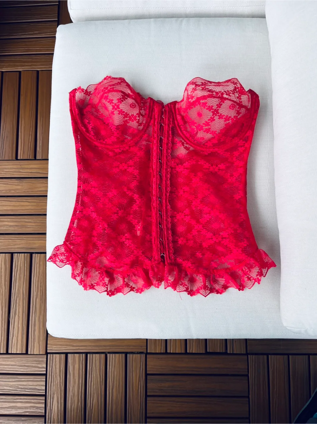 Lacy Red Corset Top-Size 36C thumbnail