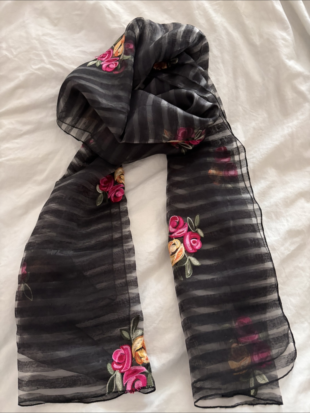 Embroidered Rose Scarf