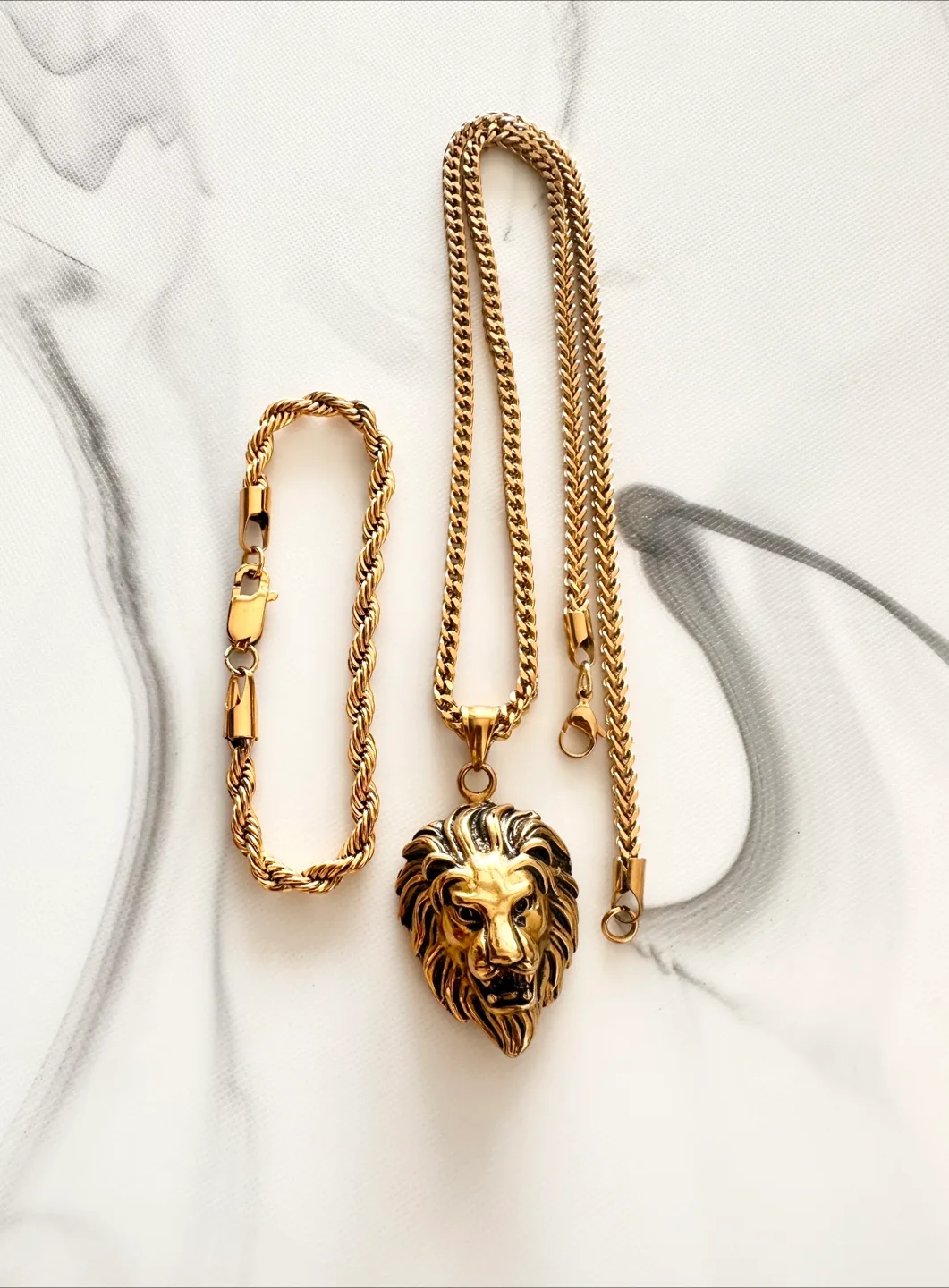 Coated in Pure 18 K Gold Chain , with rope bracelet 18 cm thumbnail