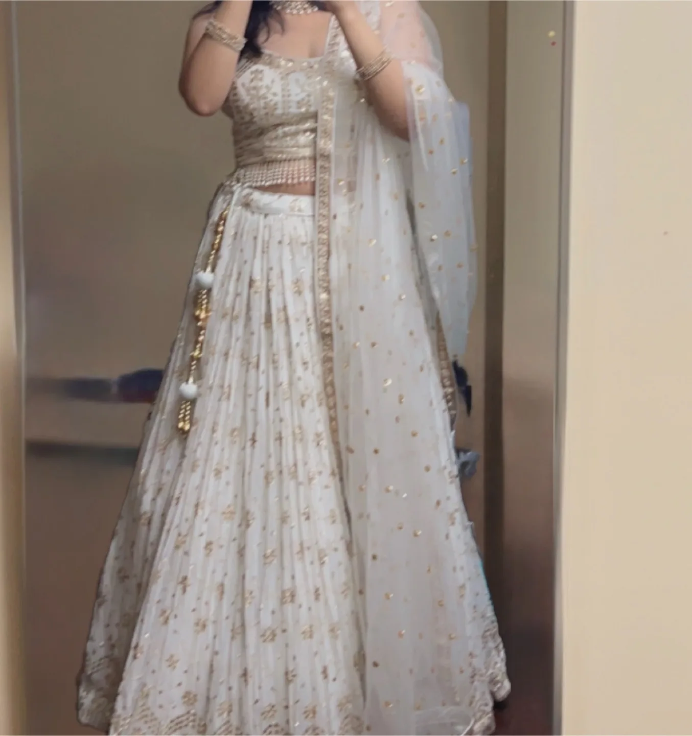 White and Gold Embroidered Lehenga