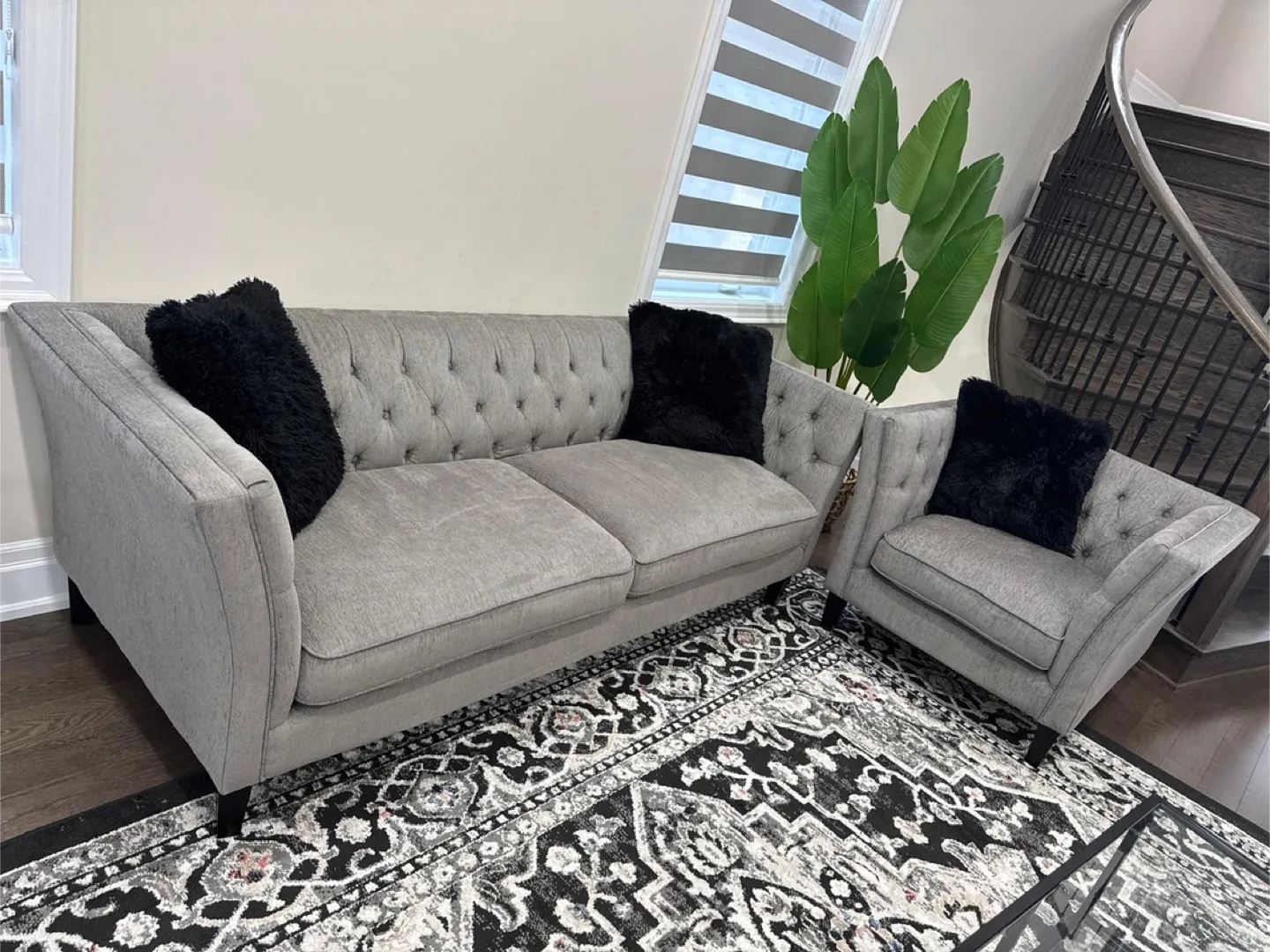 Grey Couch and Chairs Sets use just for staging moving sale image indicator(3)