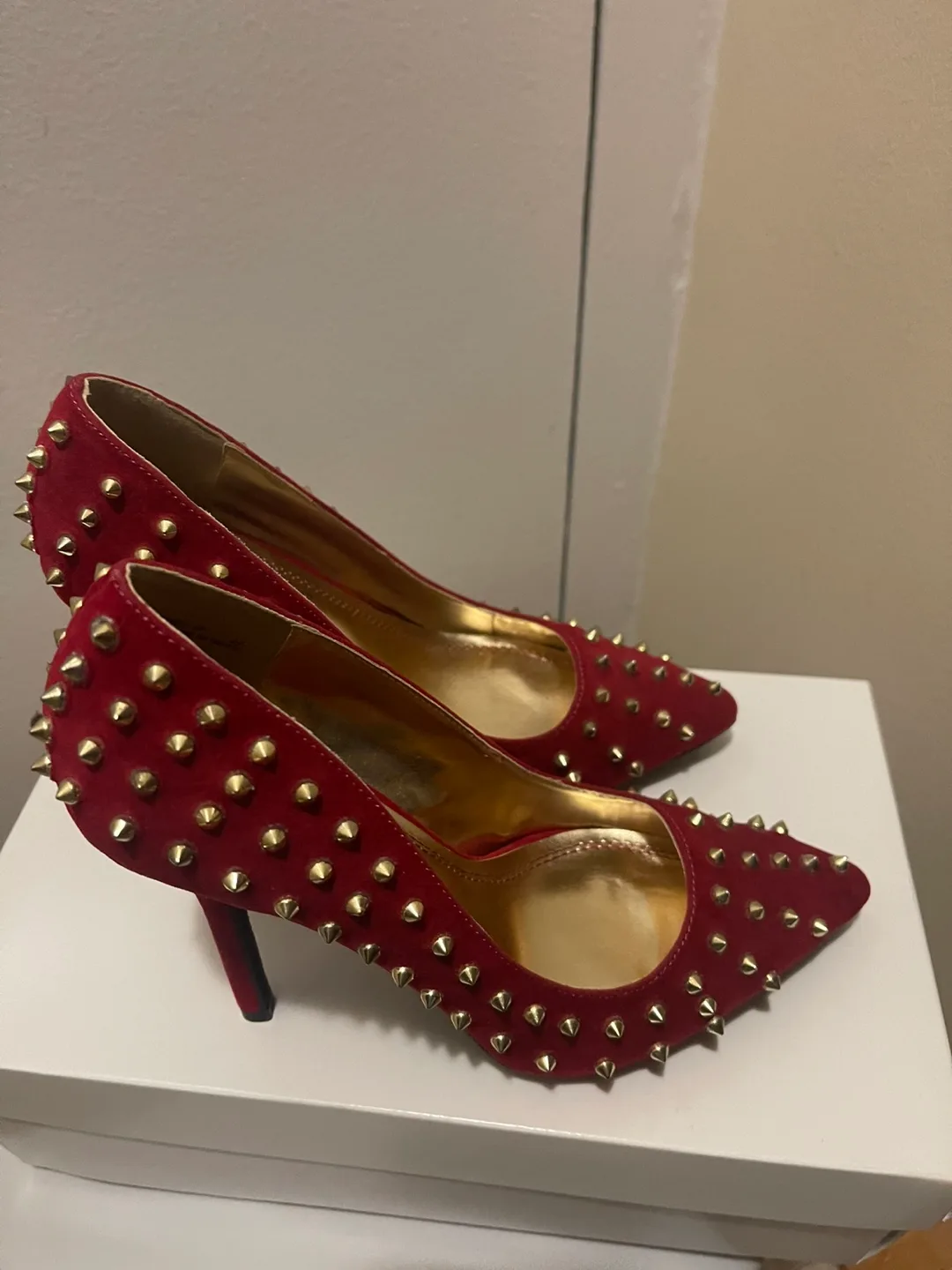 Anne Michelle Red Studded Heels thumbnail