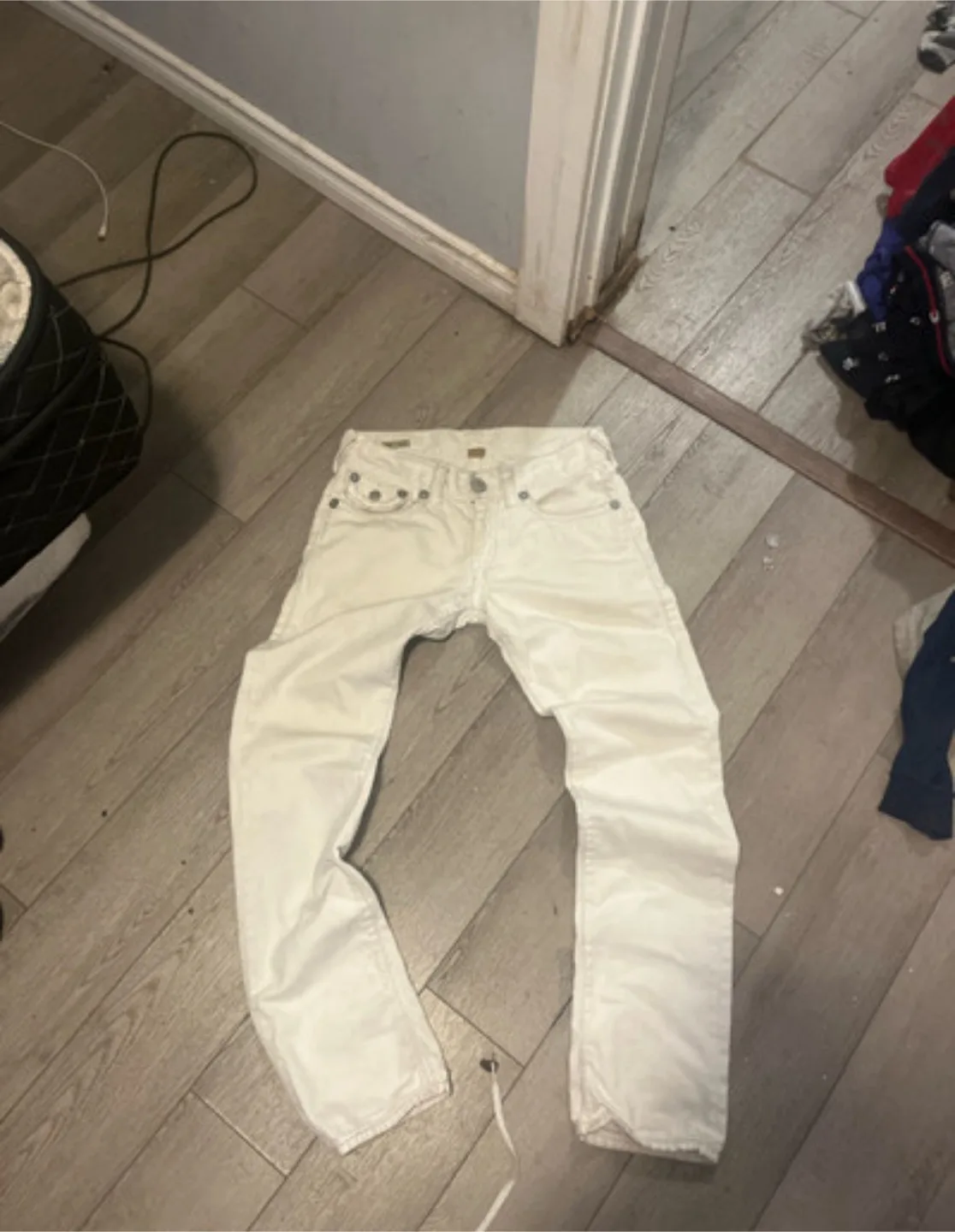 All white true religion jeans, DM for more pictures or offers image indicator(3)