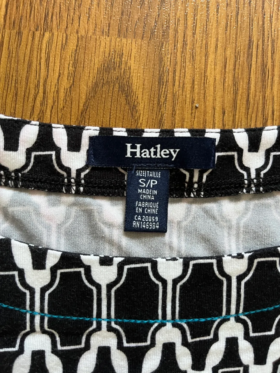 Hatley women’s small Lucy dress, navy white teal geometric print image indicator(2)