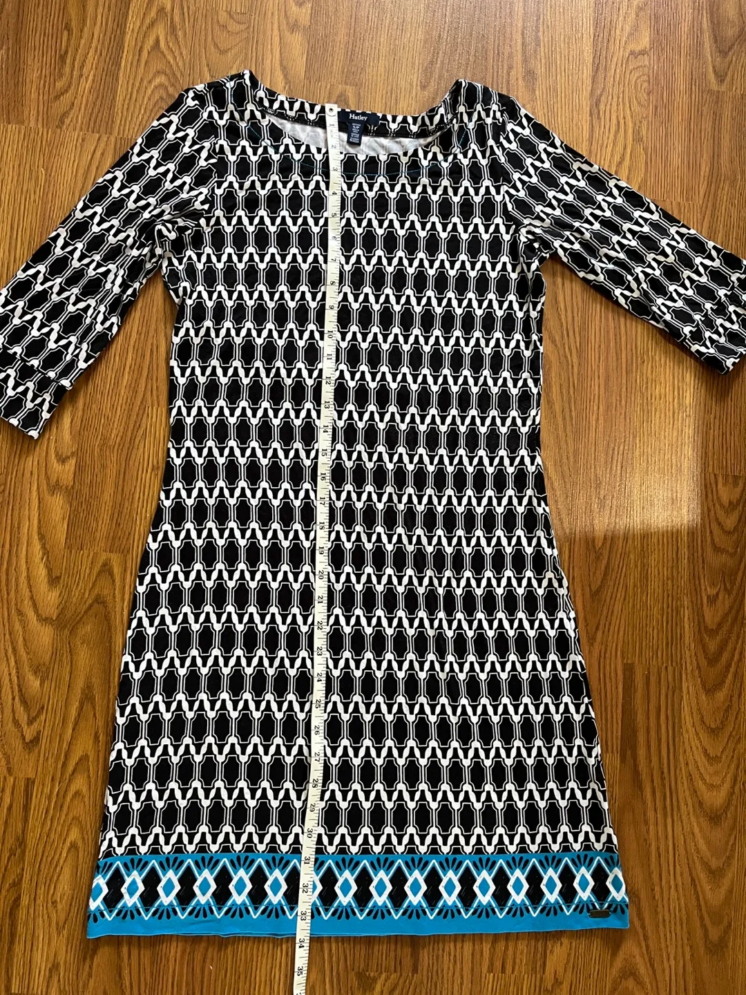 Hatley women’s small Lucy dress, navy white teal geometric print image indicator(5)
