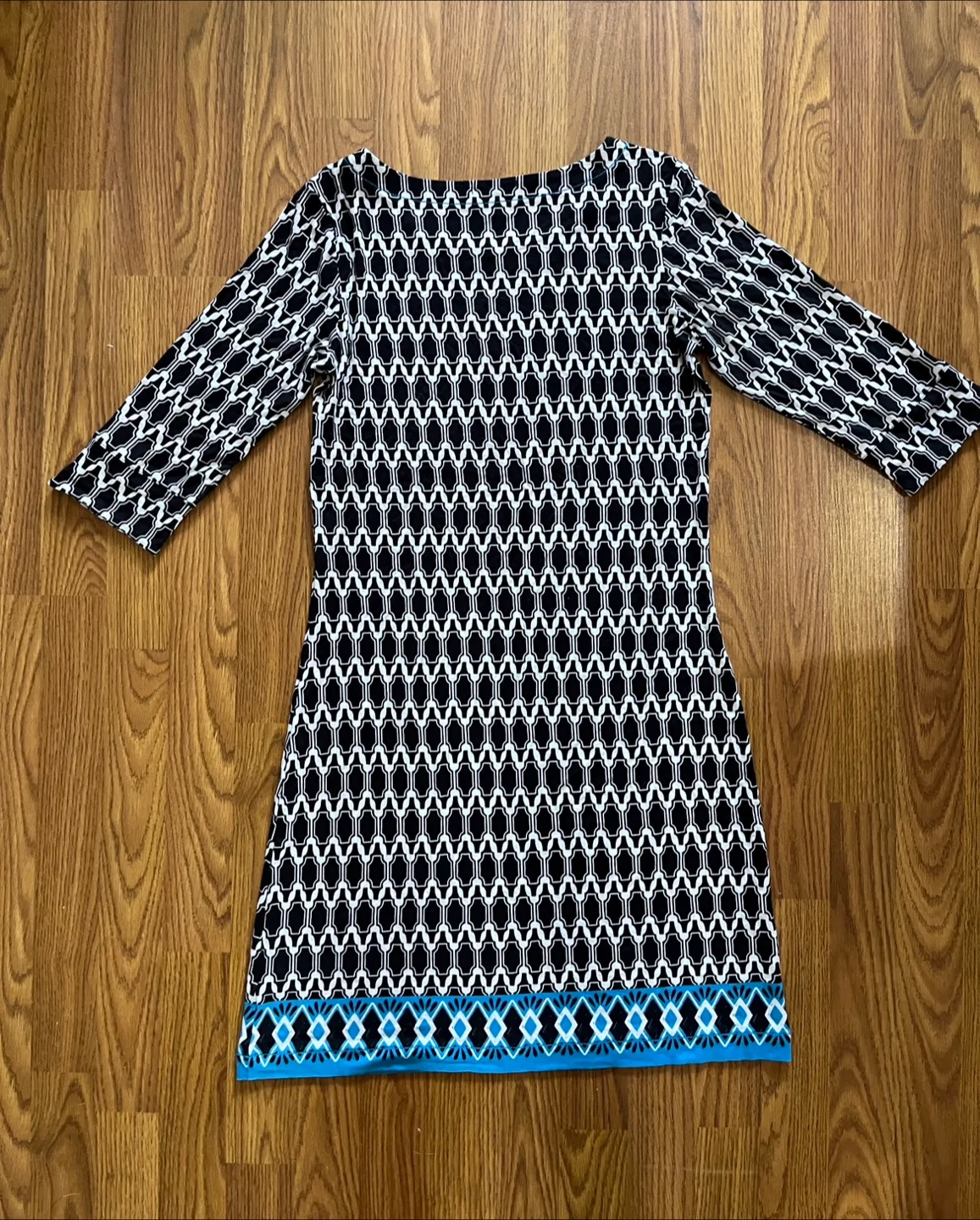 Hatley women’s small Lucy dress, navy white teal geometric print image indicator(8)