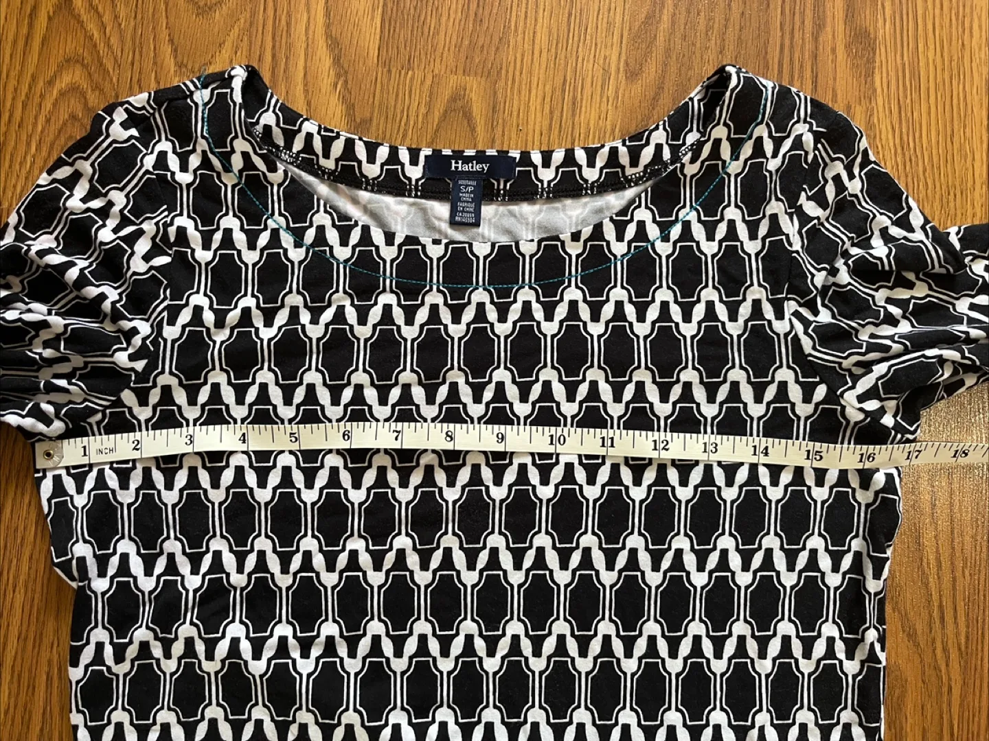 Hatley women’s small Lucy dress, navy white teal geometric print image indicator(9)