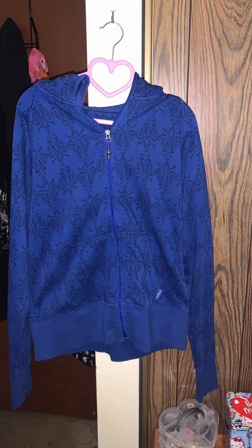 Vintage Blue Patterned Zip-Up Hoodie thumbnail