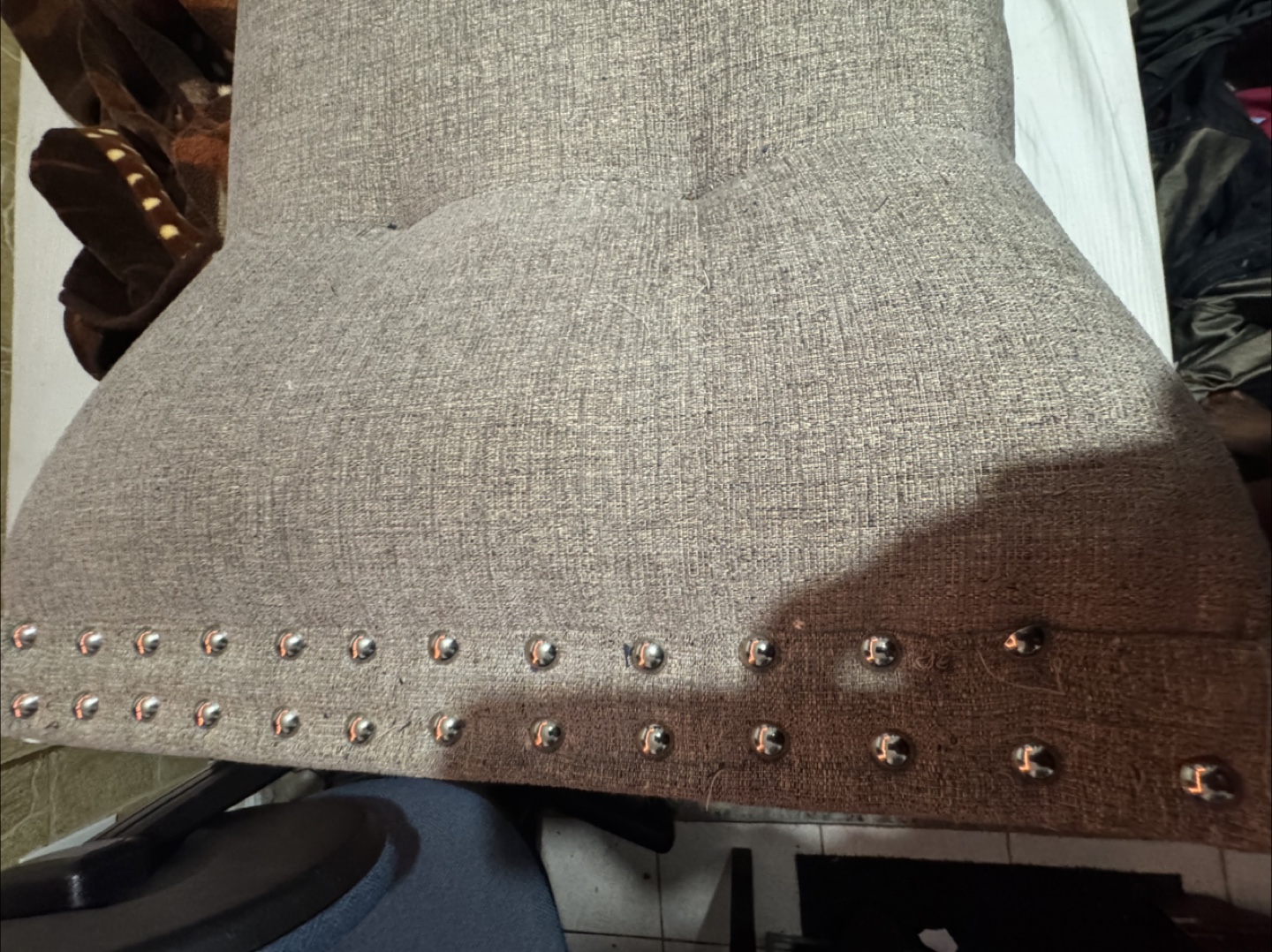 Grey Fabric Bench with Studded Detailing - photo 3