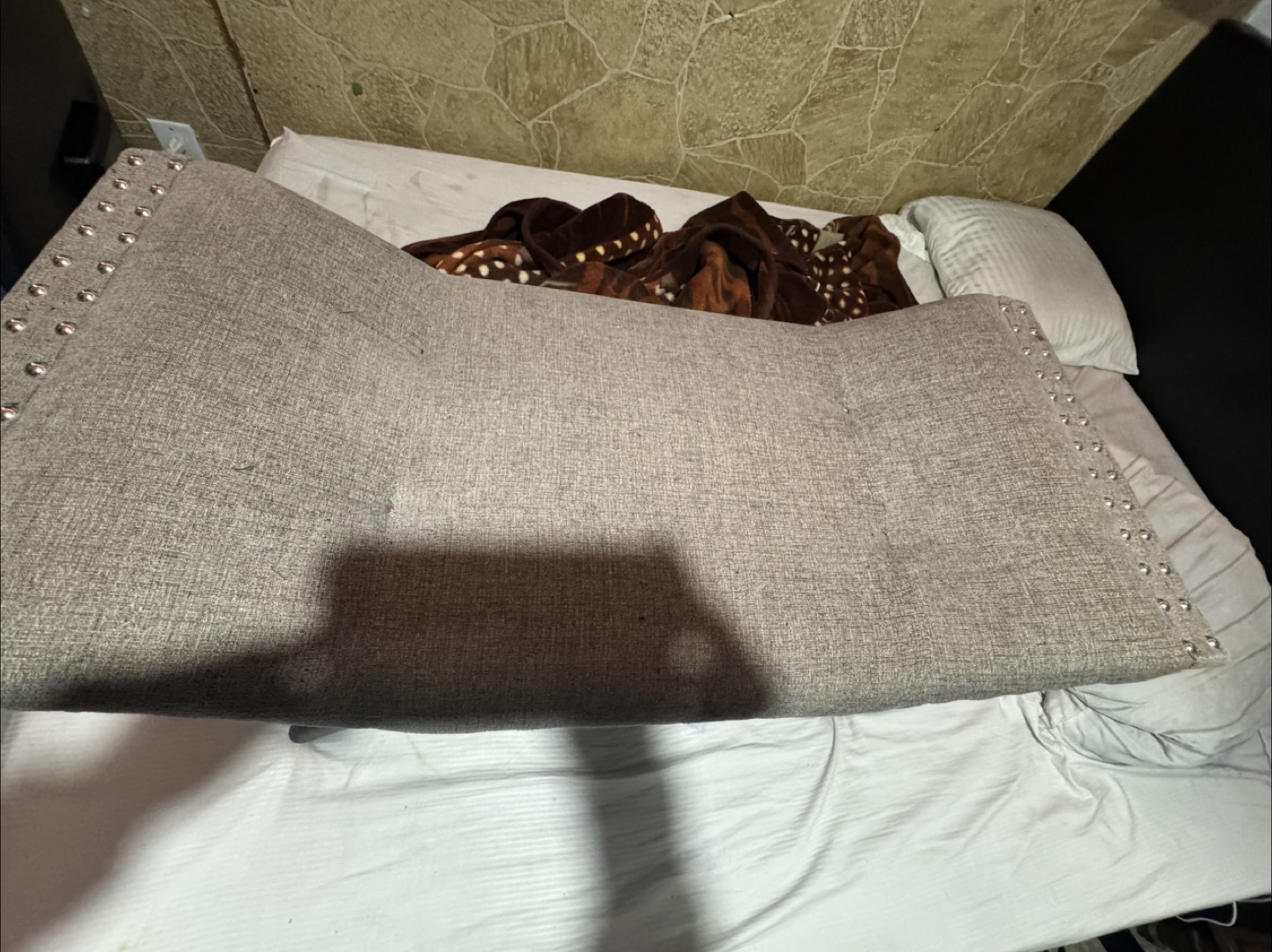 Grey Fabric Bench with Studded Detailing - photo 2