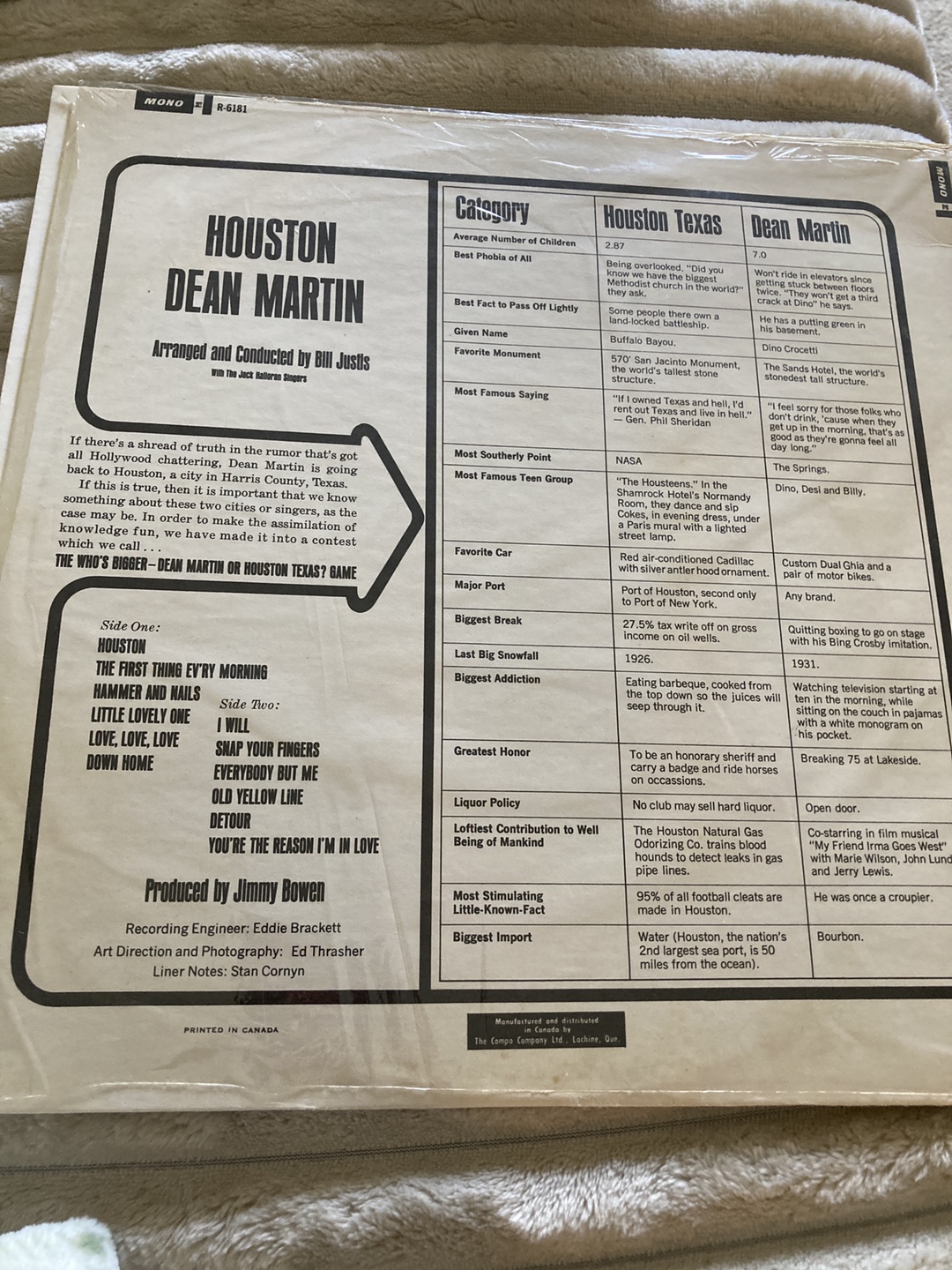 Dean Martin Houston Vinyl Record - photo 2