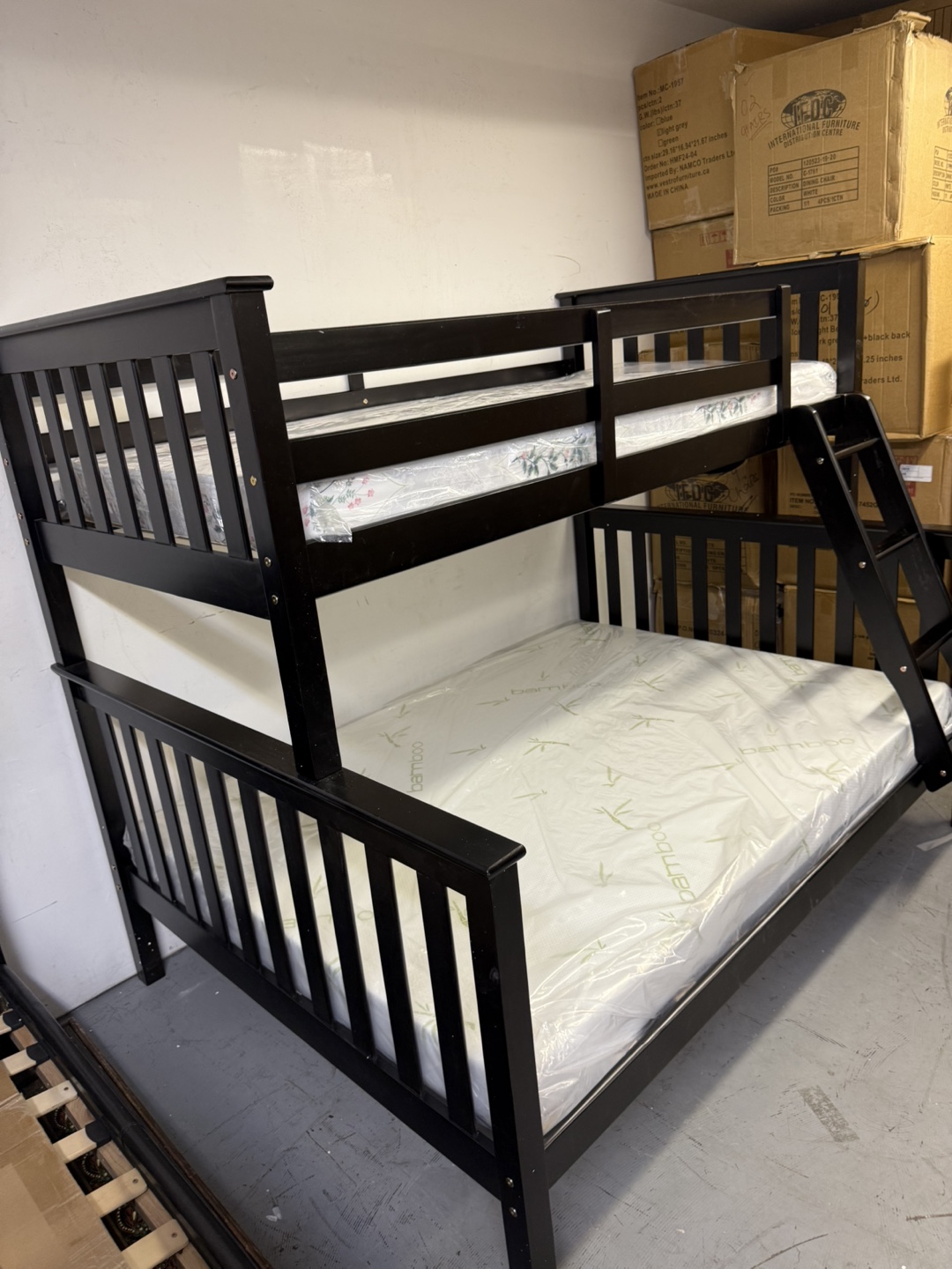 Black Wood Bunk Bed Frame with Mattresses