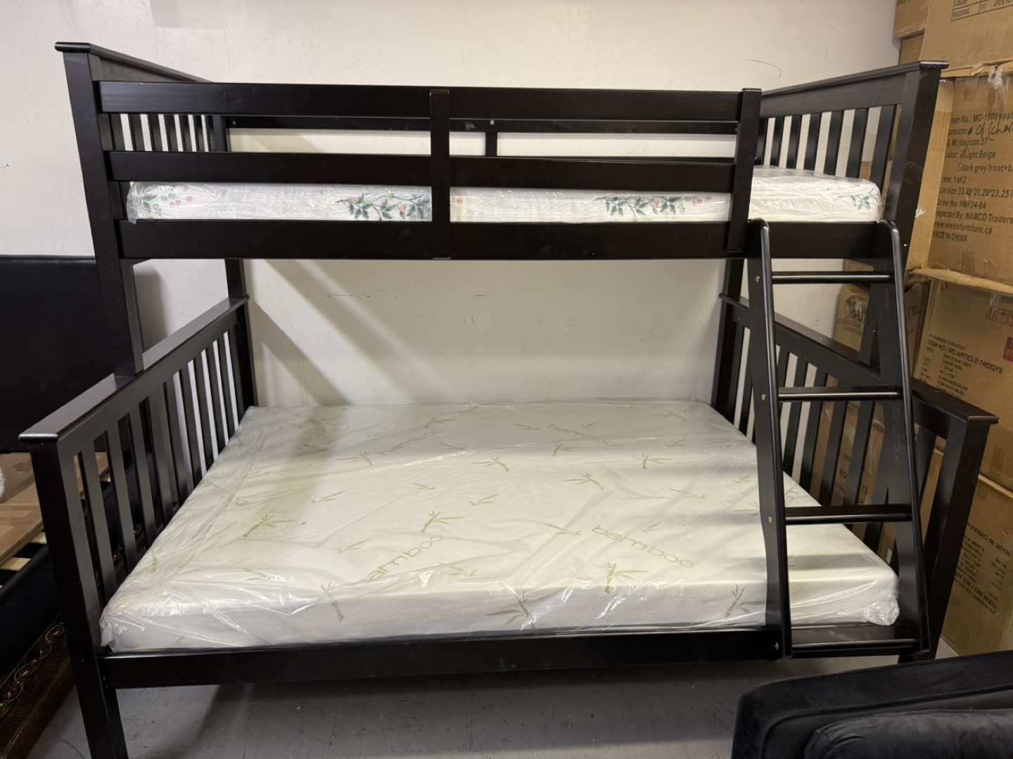 Black Wood Bunk Bed Frame with Mattresses - photo 2