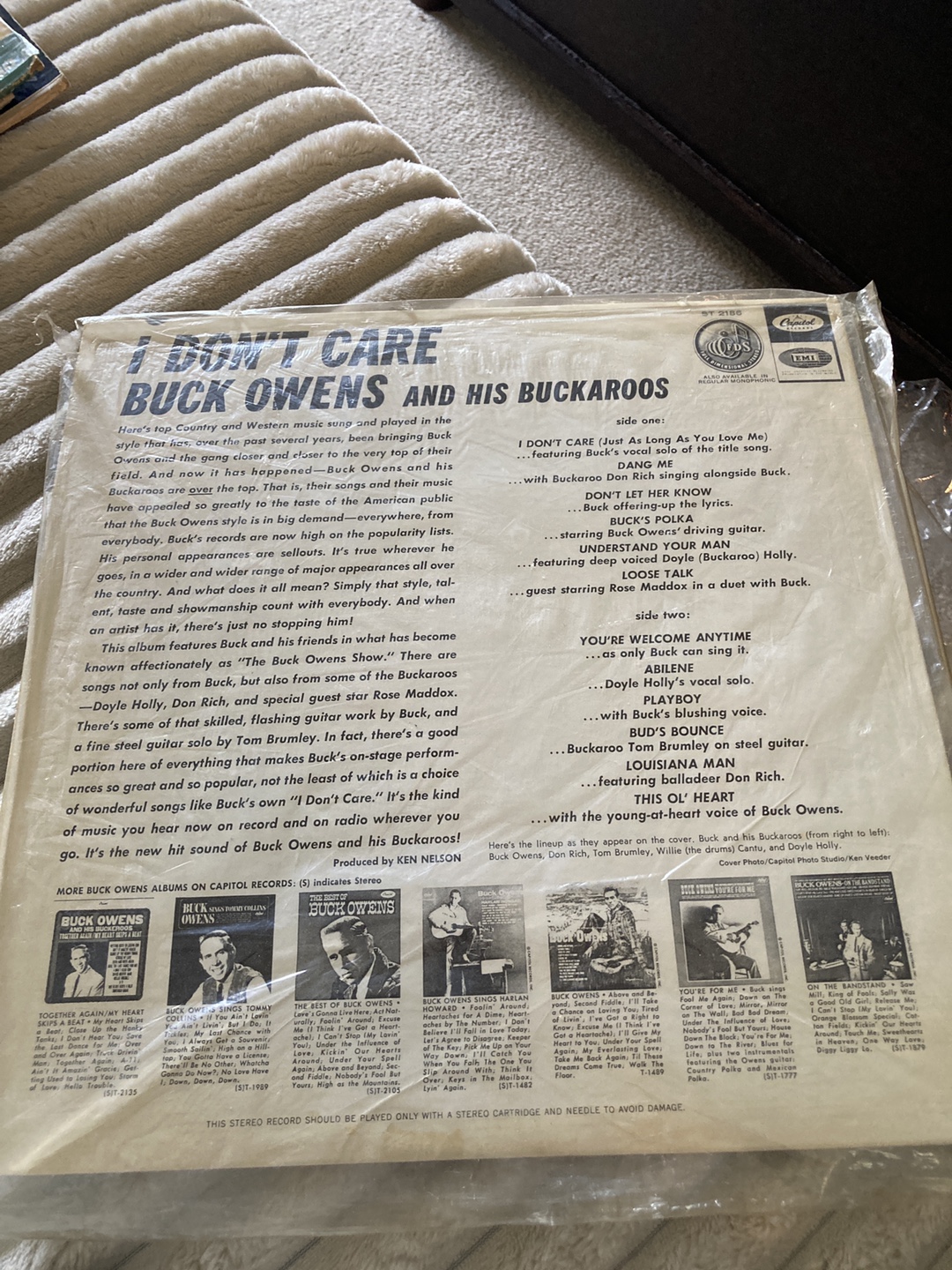 Buck Owens and His Buckaroos - I Don't Care Vinyl Record - photo 3