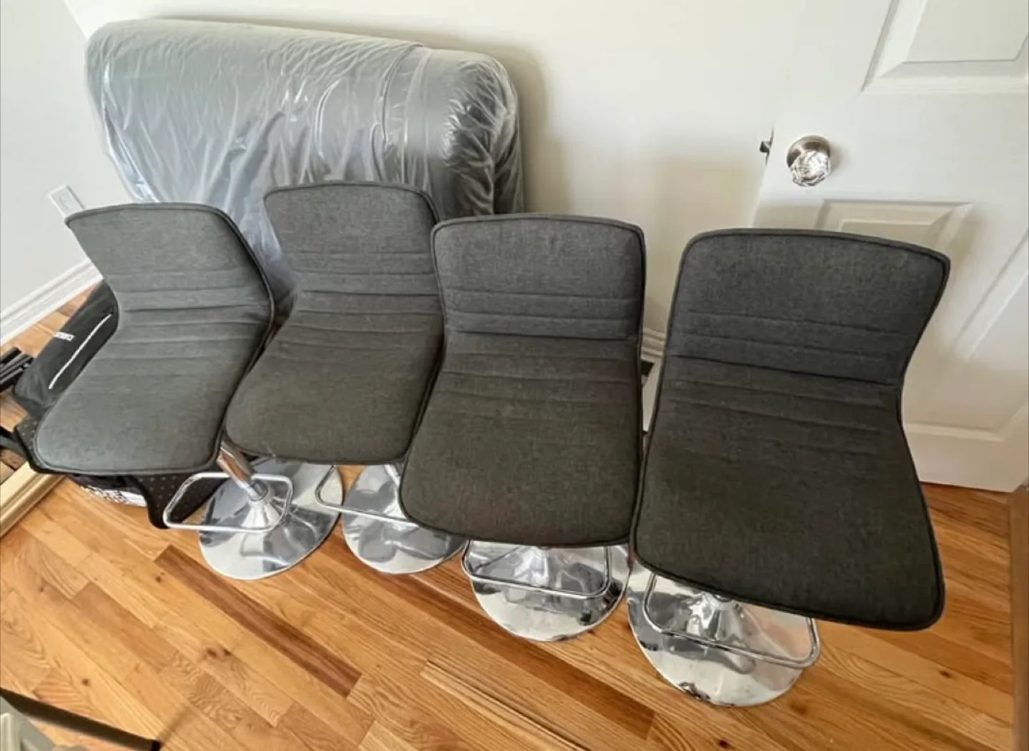 Set of 4 Gray upholstered Bar Stools thumbnail